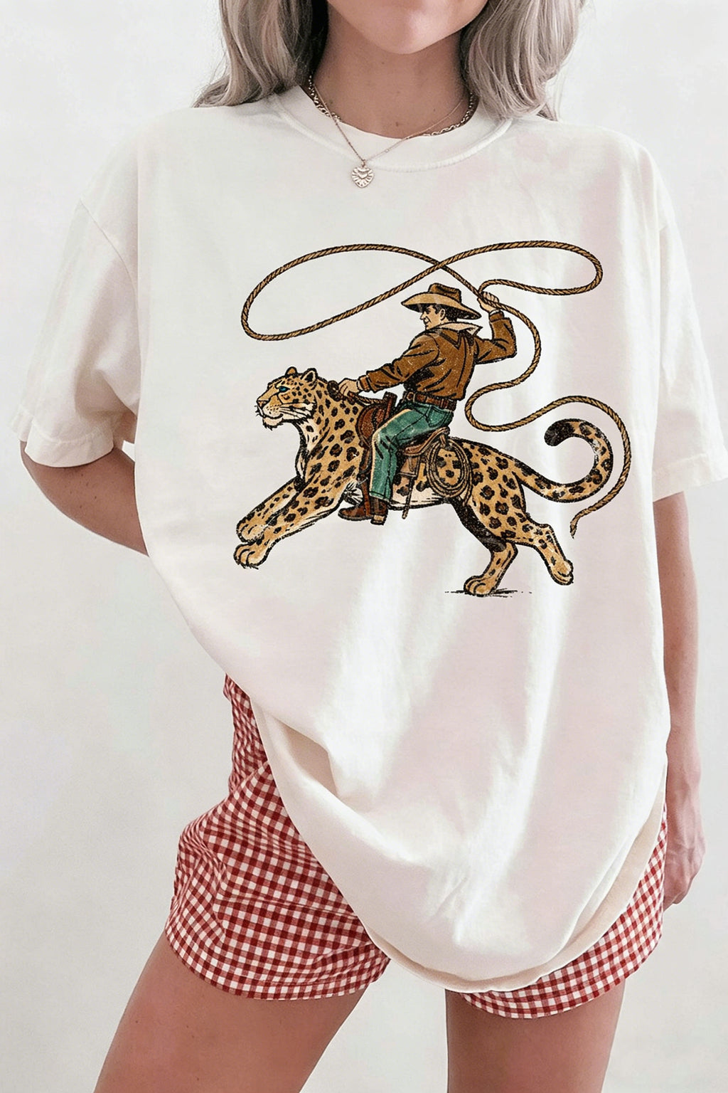 Women's White Cowboy Leopard Graphic Tee | Casual Western Top S-3XL at LivelyLooks