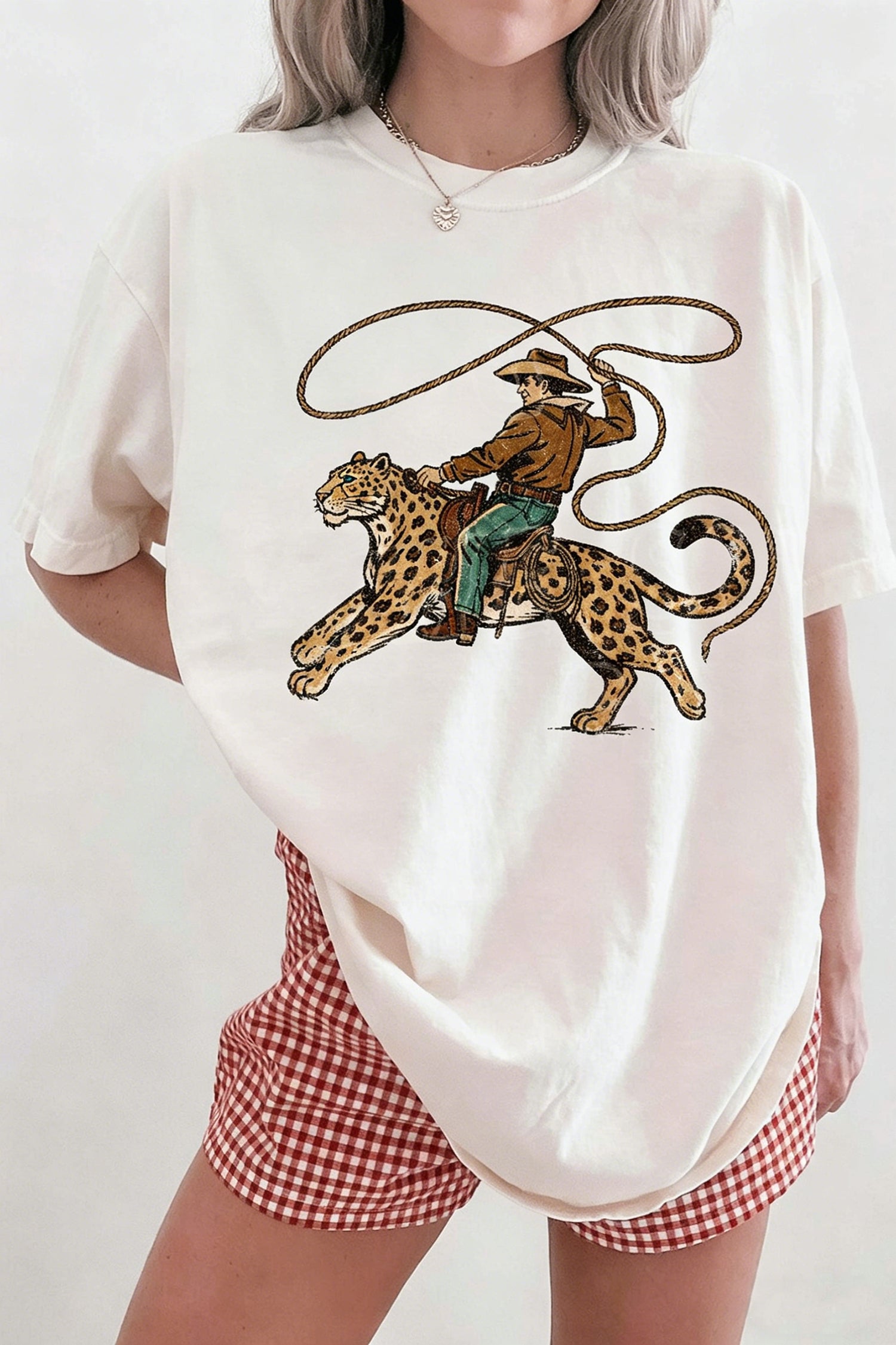 Women's White Cowboy Leopard Graphic Tee | Casual Western Top S-3XL at LivelyLooks
