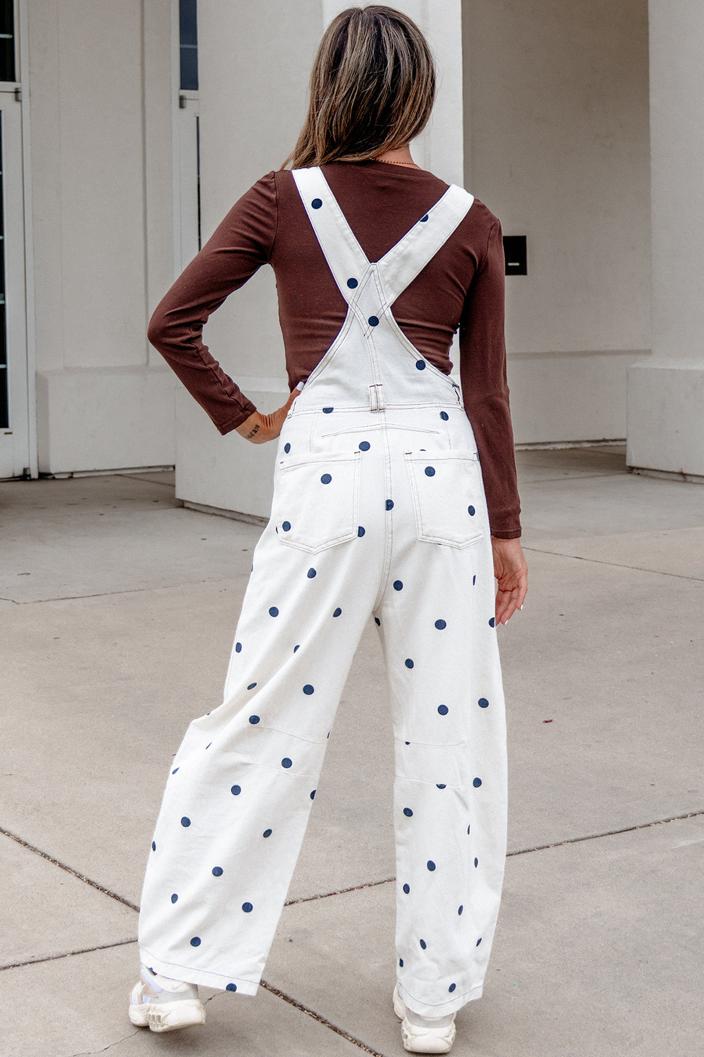 Polka Dot Denim Barrel Overalls Jumpsuit | Cream Beige Pink UK 8–22