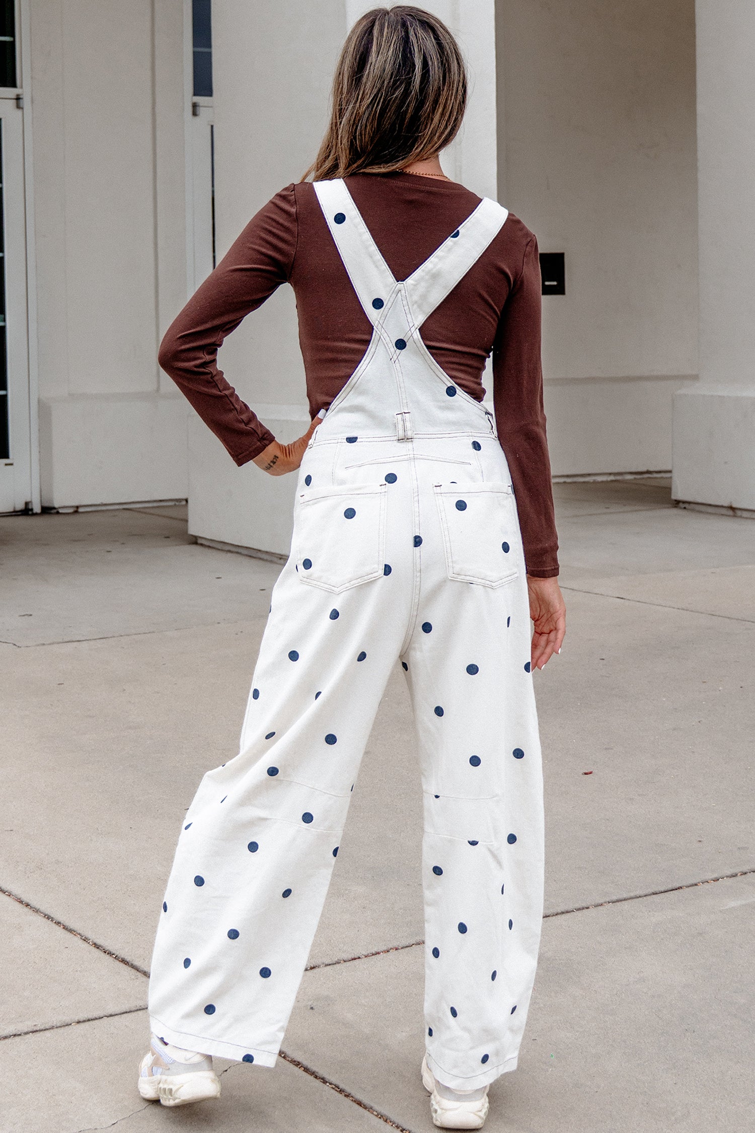 Polka Dot Denim Barrel Overalls Jumpsuit | Cream Beige Pink UK 8–22