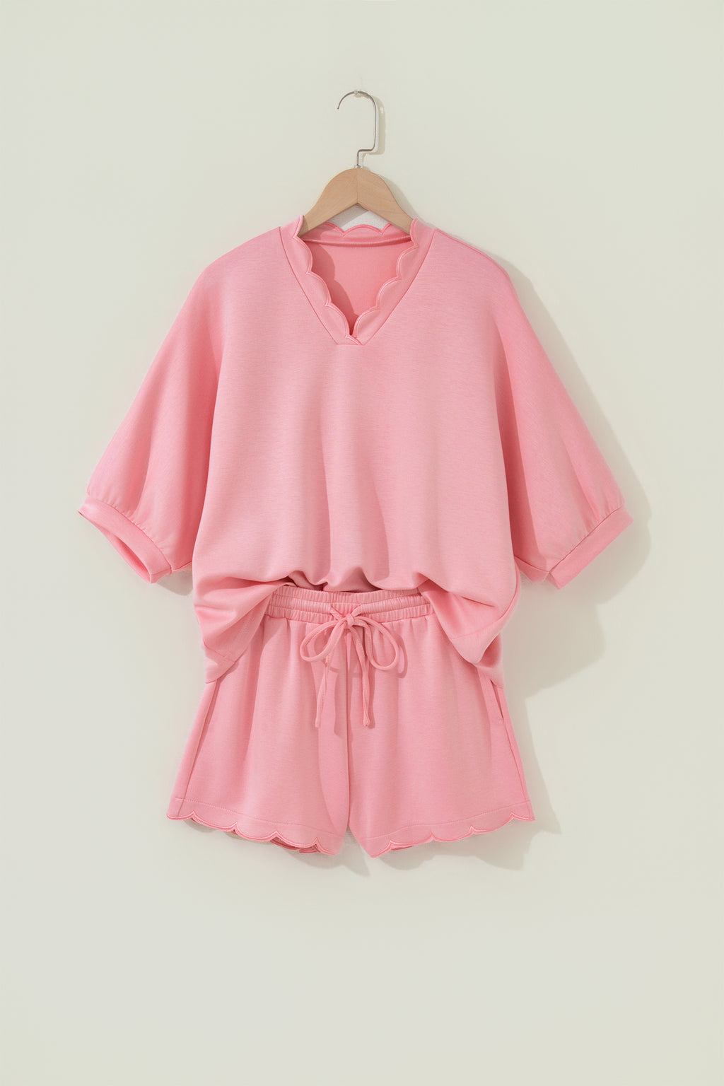 Gossamer Pink Scalloped V-Neck Dolman Top & Shorts Co-ord Set S-XL