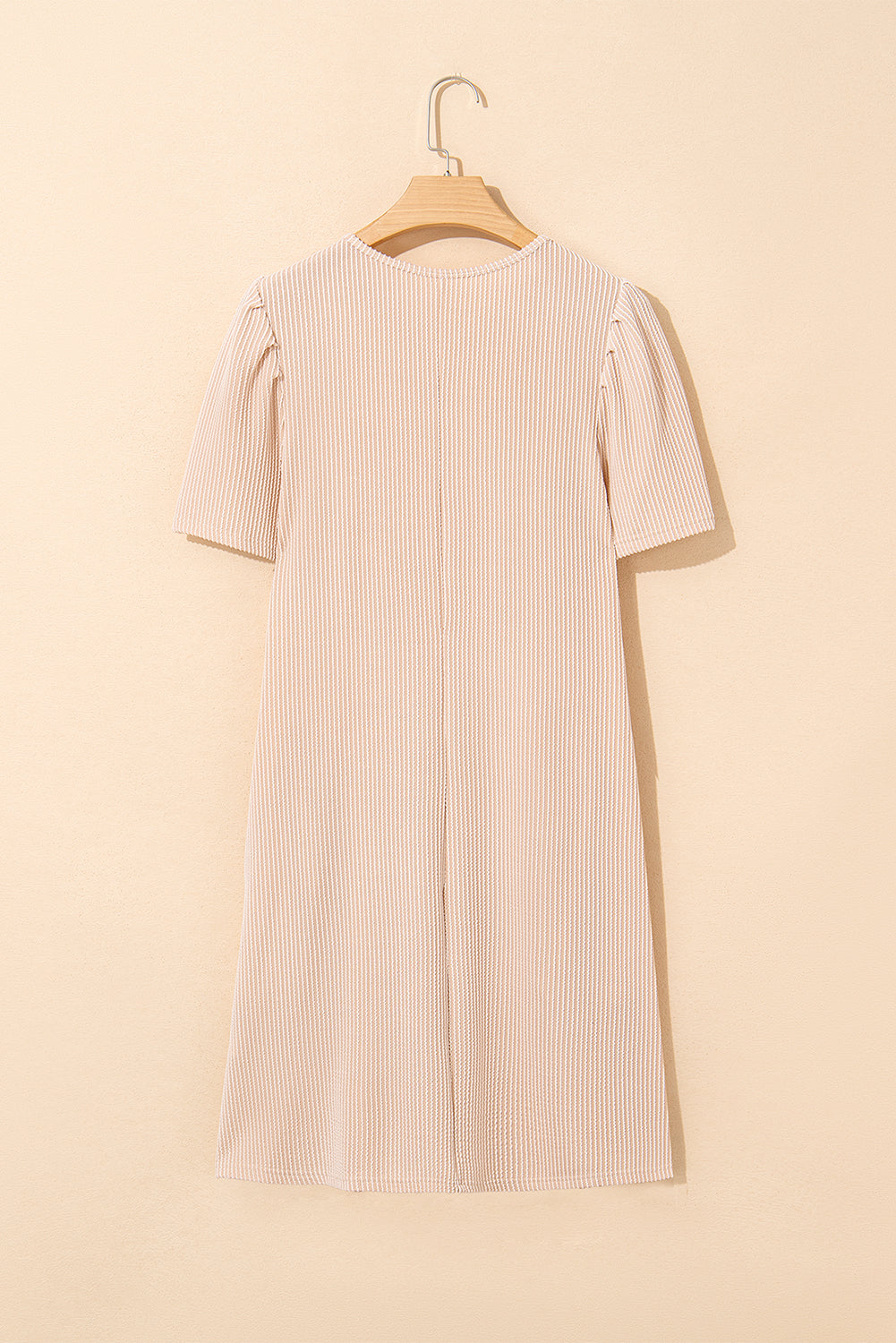 Corded Knit Crew Neck Puff Sleeve Shift Mini Dress S-XL