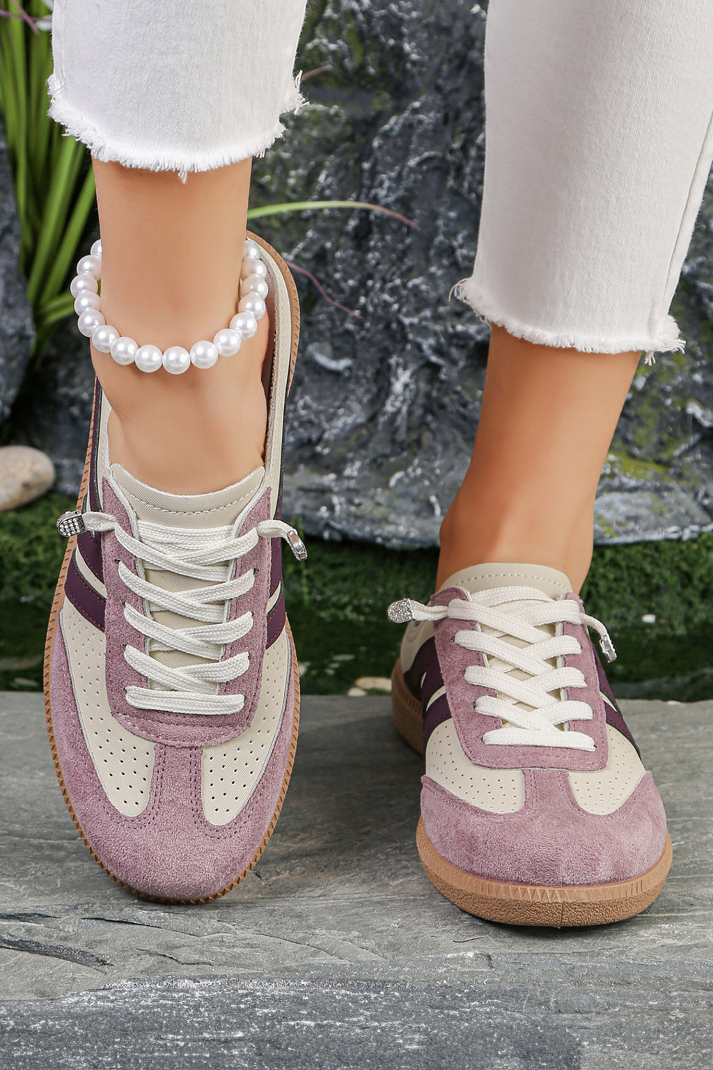 LivelyLooks Women's Pink Eyelet PU Leather Patchwork Colour Pop Sneakers EU 37-42 women's fashion