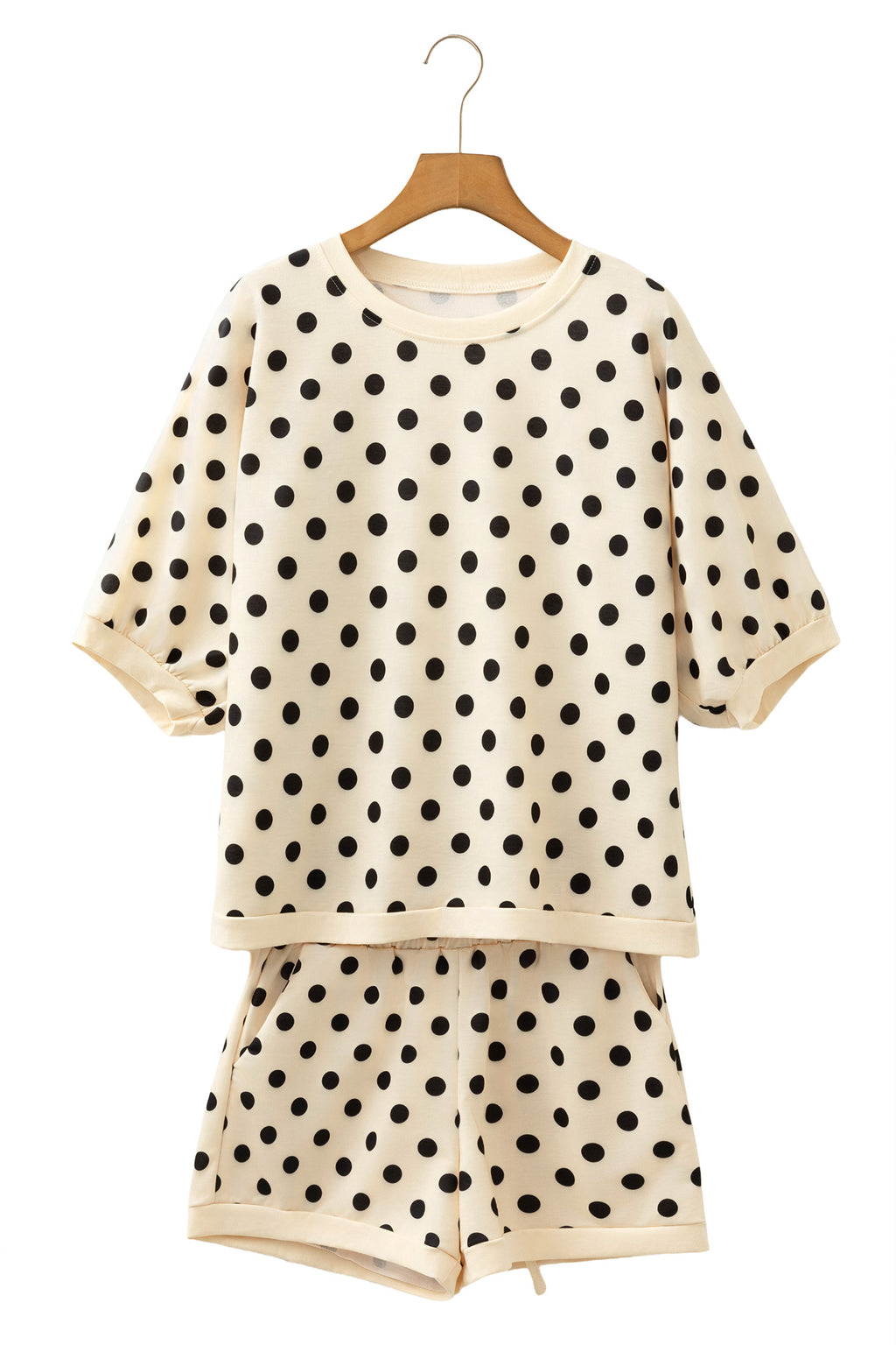 Polka Dot Oversized Top & Shorts Co-ord Set | Beige Pink Blue Green