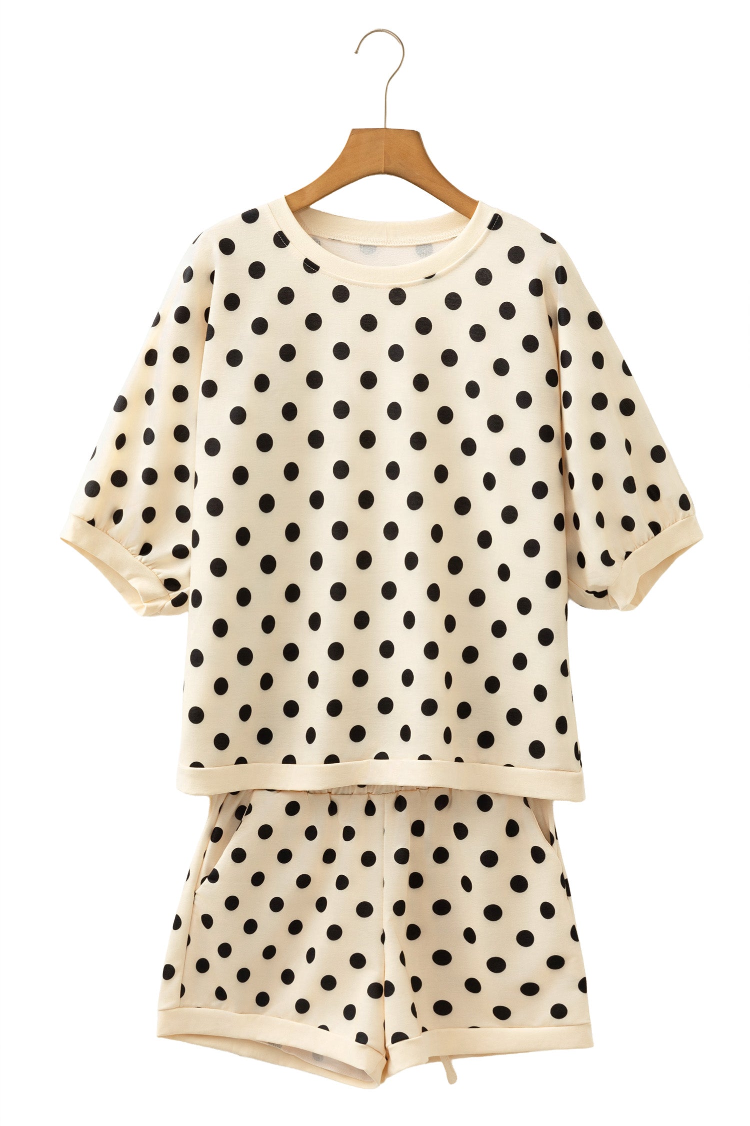 Polka Dot Oversized Top & Shorts Co-ord Set | Beige Pink Blue Green
