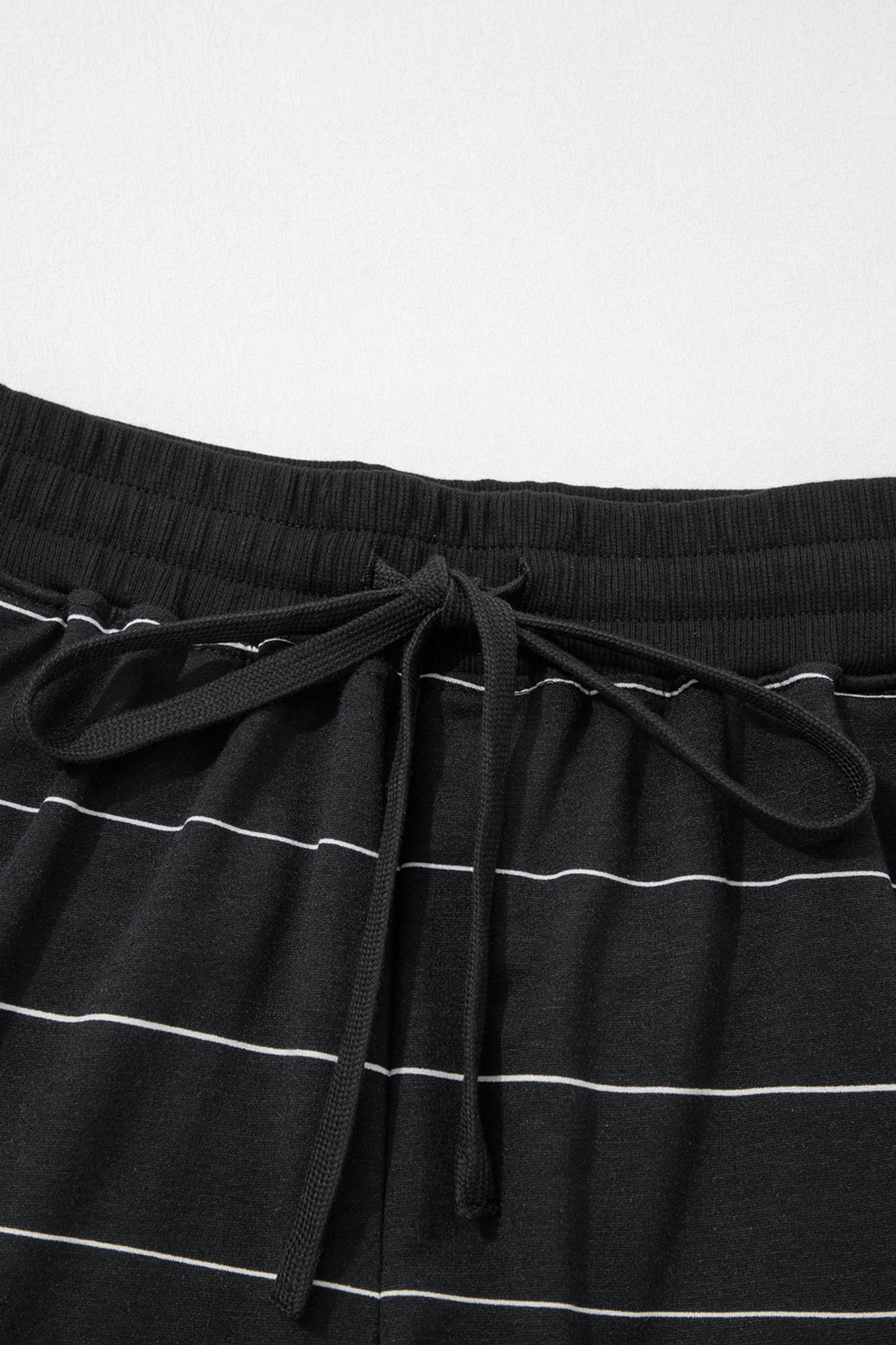 Stripe Half Sleeve Tee & Drawstring Shorts Co-ord Set – White & Black