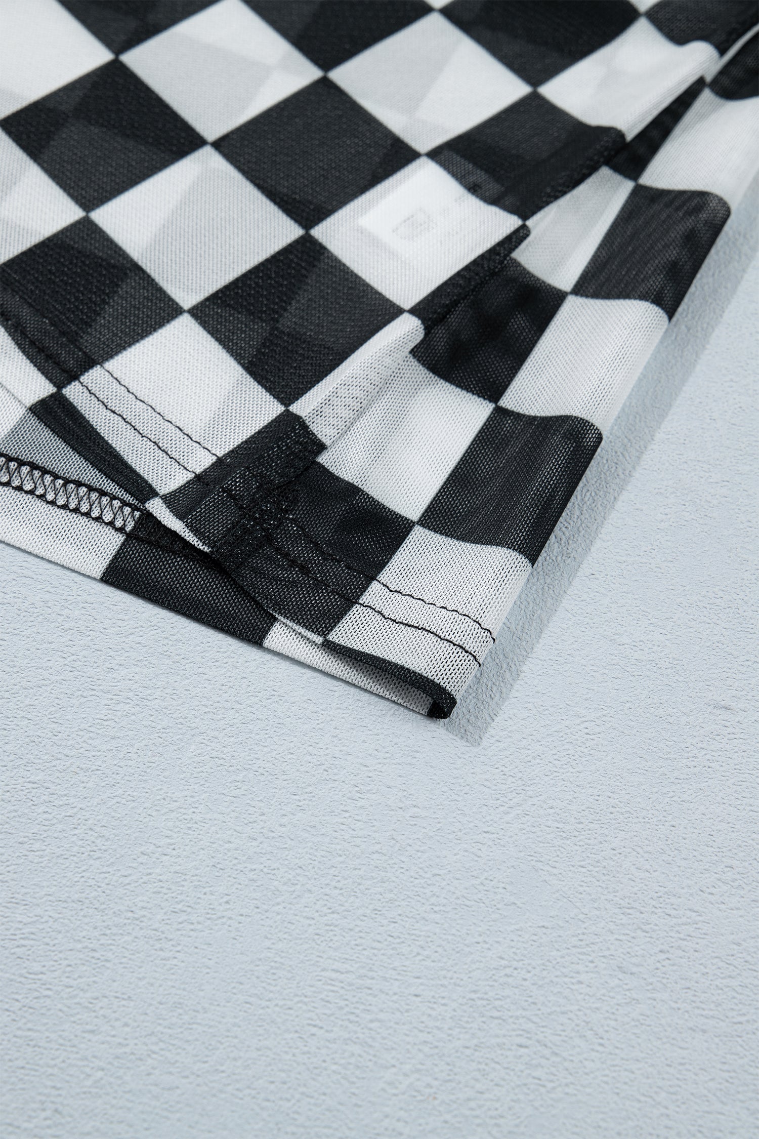 Black Sheer Checkered Print Spaghetti Strap Slim Tank Top