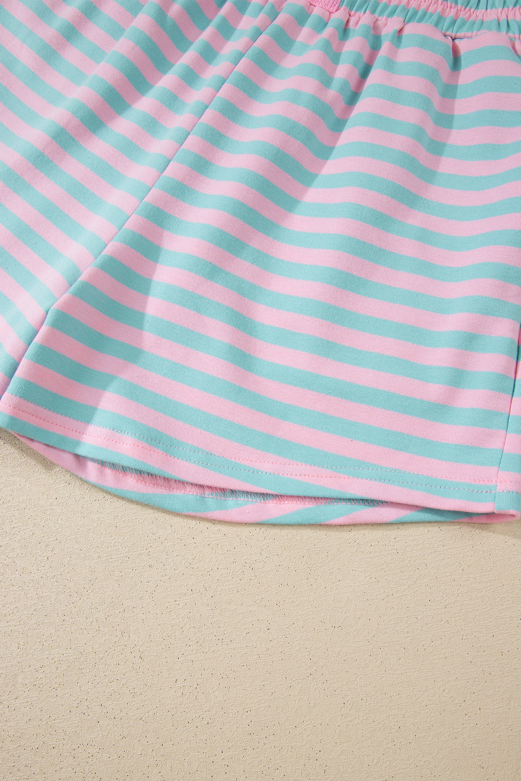 Stripe Colour Block Long Sleeve Pullover & Shorts Set | Pink, Yellow & Green Stripe