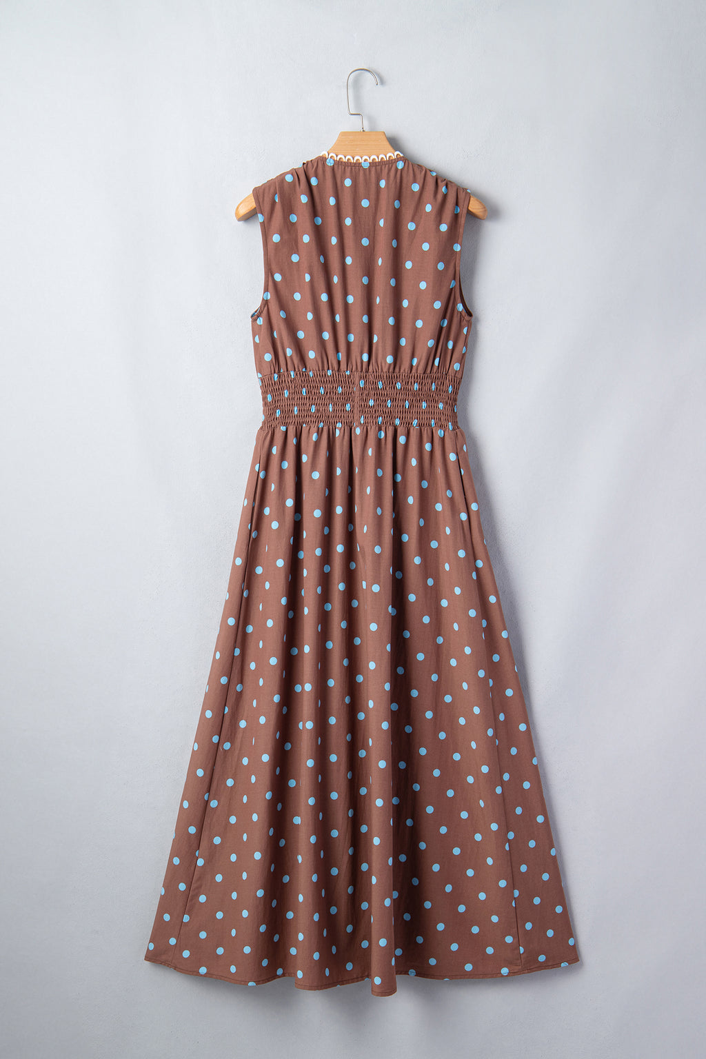 Brown & Black Polka Dot Contrast Trim V Neck Zip Up Sleeveless Dress S-XL