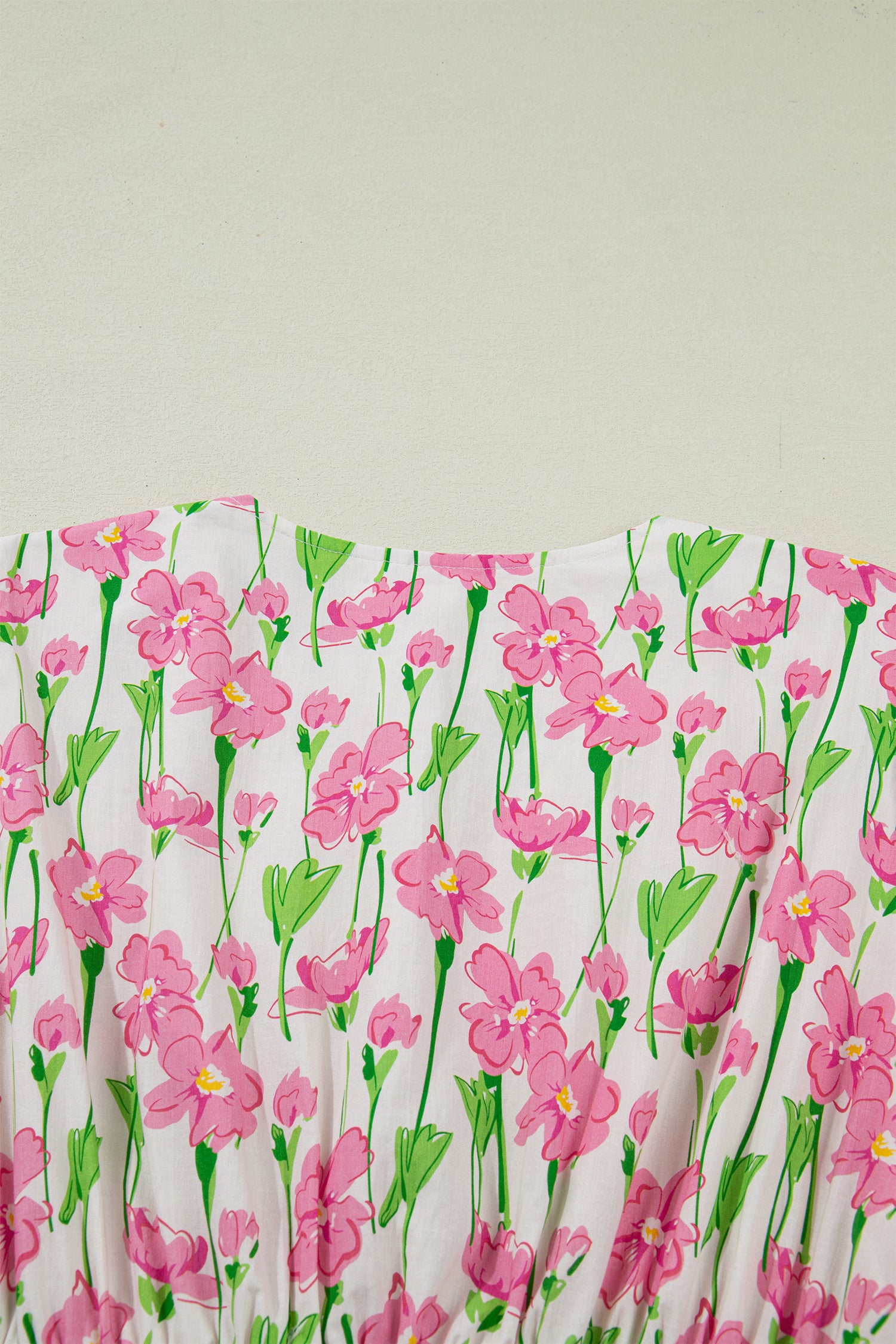 LivelyLooks Pink Floral Contrast Trim V-Neck Short Sleeve Elegant Midi Dress women's fashion