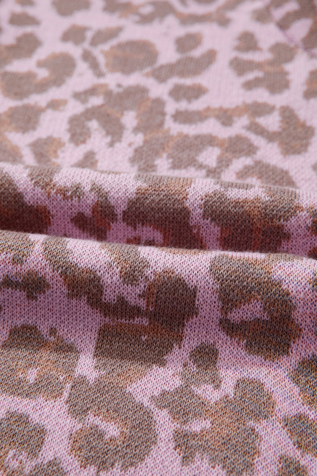 Pink Leopard Print Sweater Cardigan Button Down Short Sleeve Women S-XL