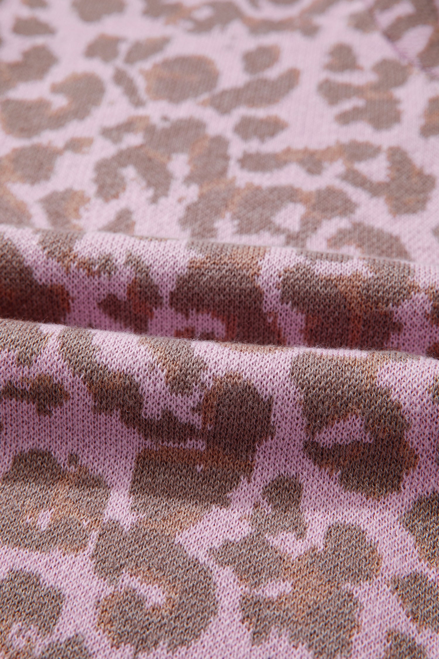Pink Leopard Print Sweater Cardigan Button Down Short Sleeve Women S-XL