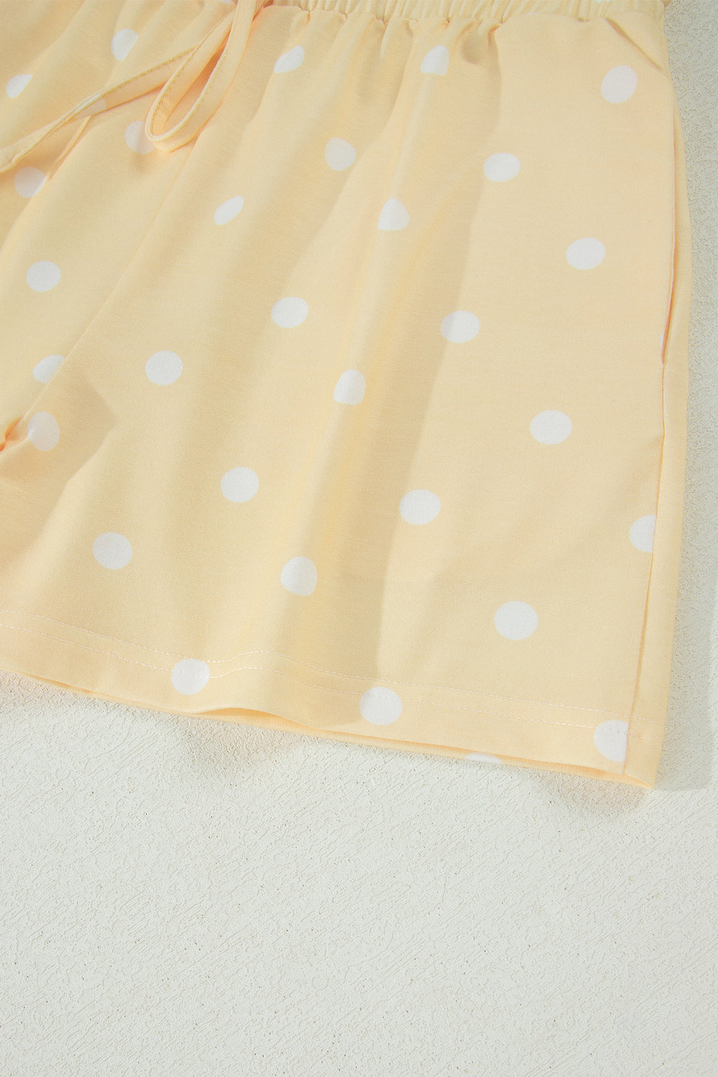 White Polka Dot Exposed Seam Loose Tee & Drawstring Shorts Set S-XL