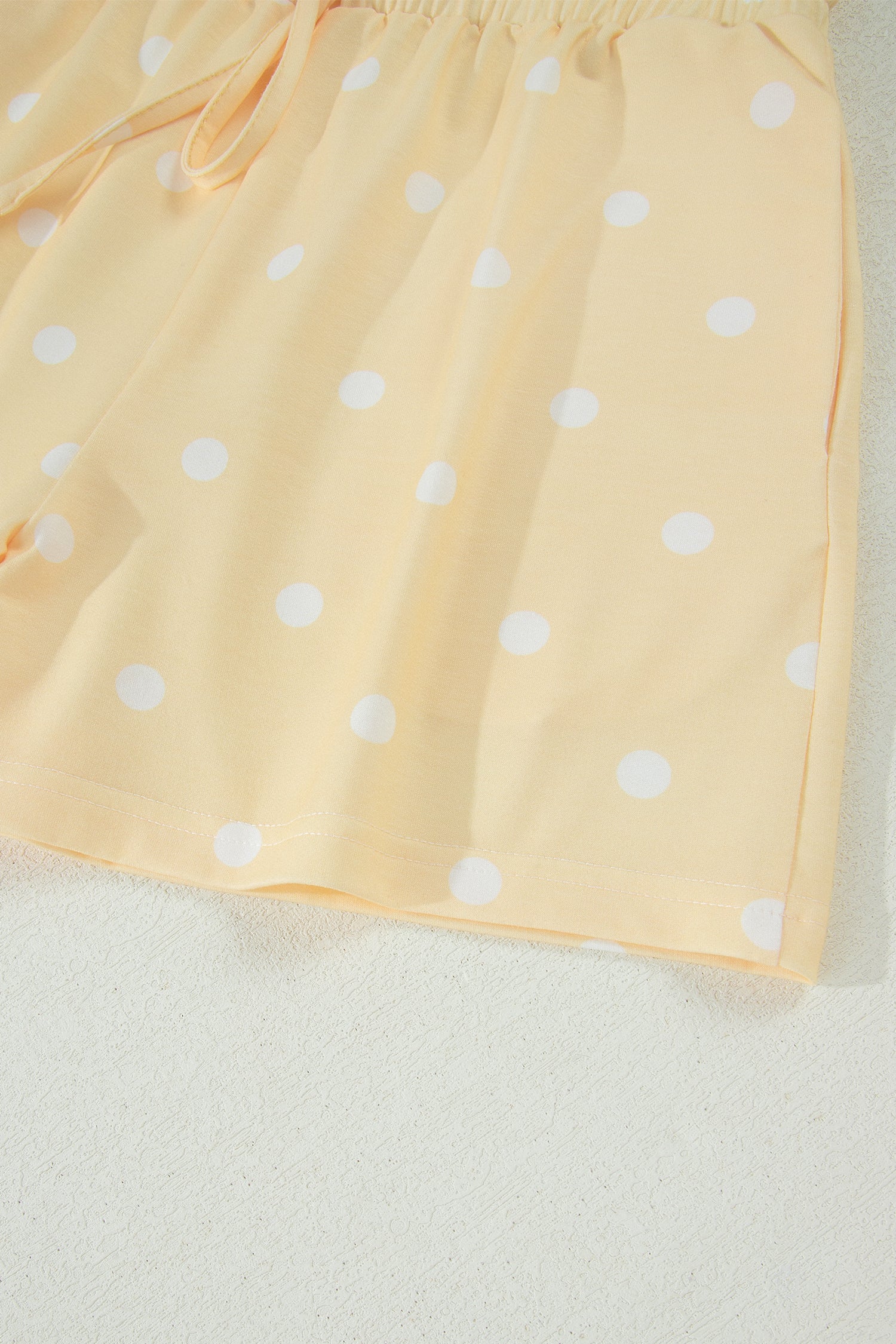 White Polka Dot Exposed Seam Loose Tee & Drawstring Shorts Set S-XL