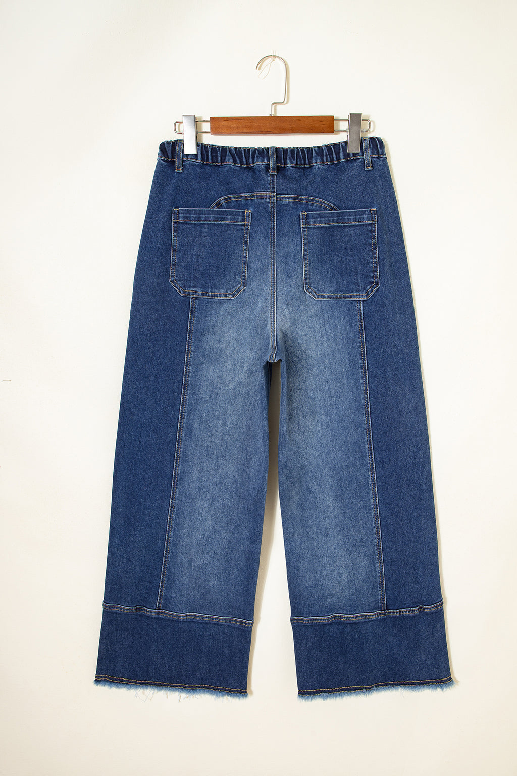 Shop Drawstring Seam Detail Raw Hem Wide Leg Denim Jeans UK 8-22 at LivelyLooks