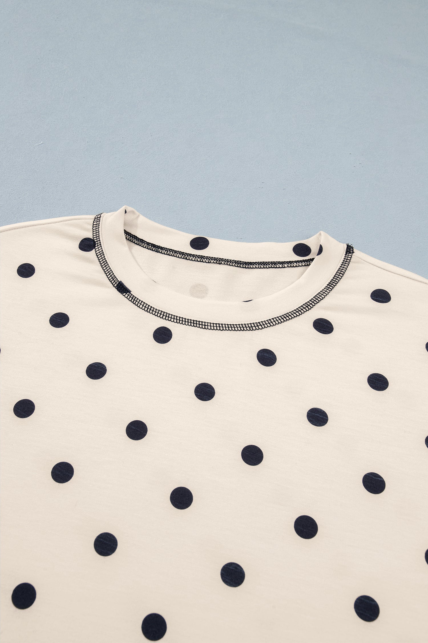 LivelyLooks White Polka Dot Exposed Seam Loose Tee & Drawstring Shorts Set S-XL women's fashion