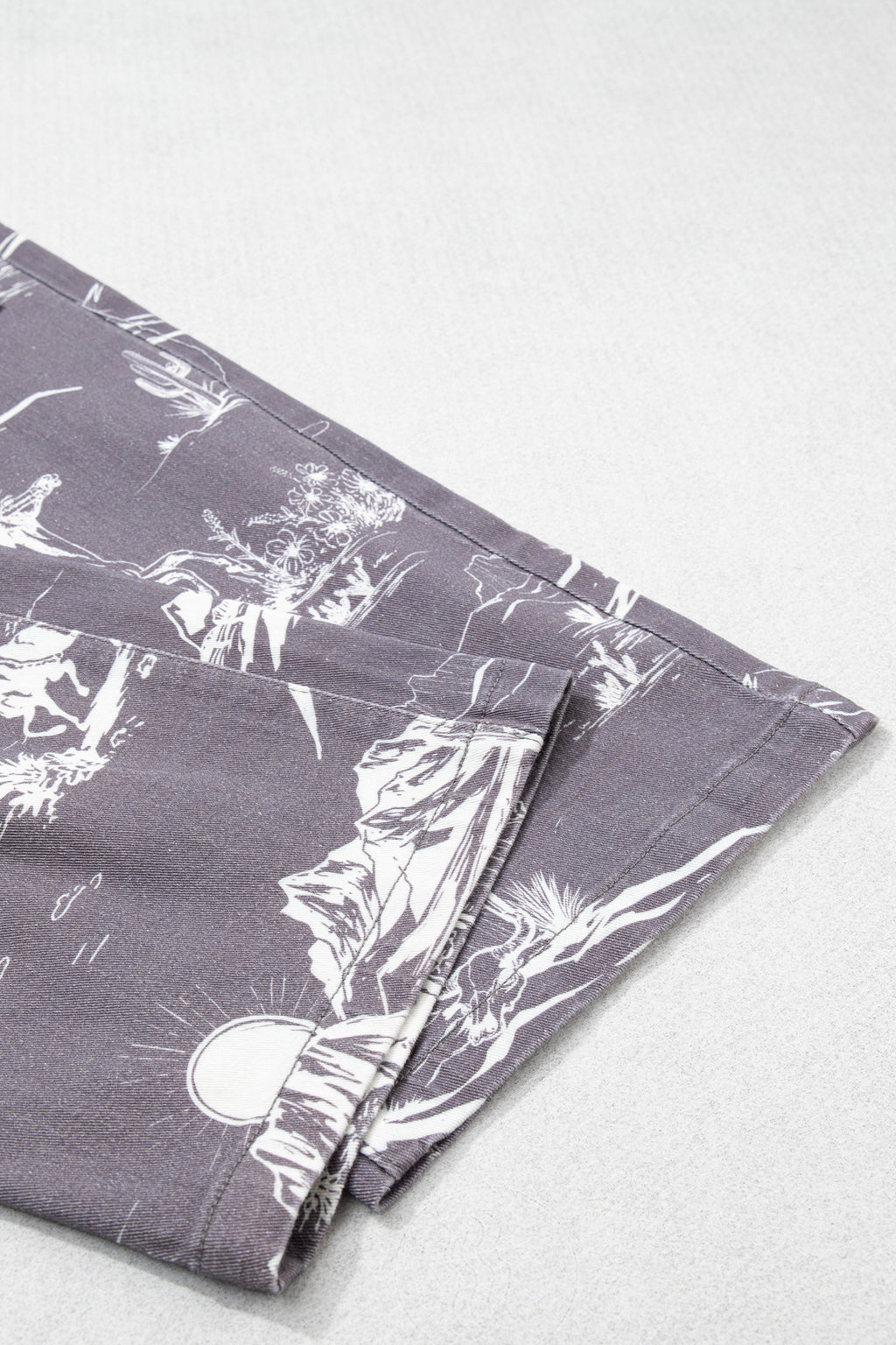 Women's Grey Wild West Print Straight Leg Jeans Elastic Waist UK 4-16