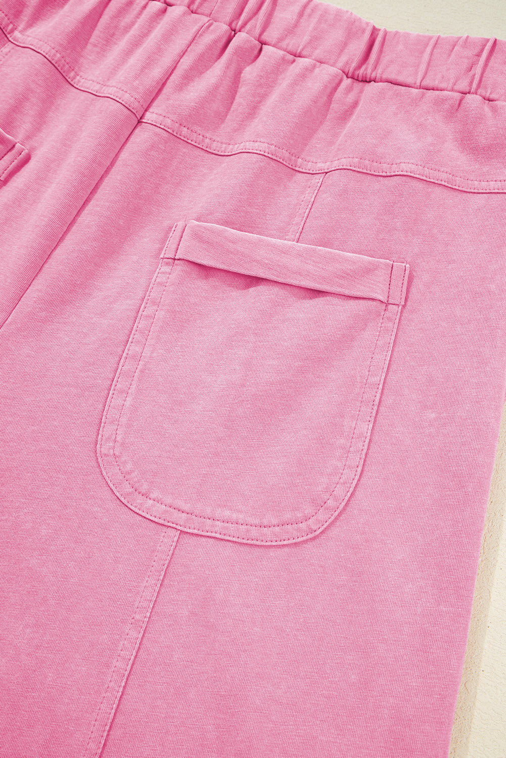 Women's Pink Mineral Wash Exposed Seam Drawstring Elastic Waistband Wide Leg Cargo Trousers at LivelyLooks