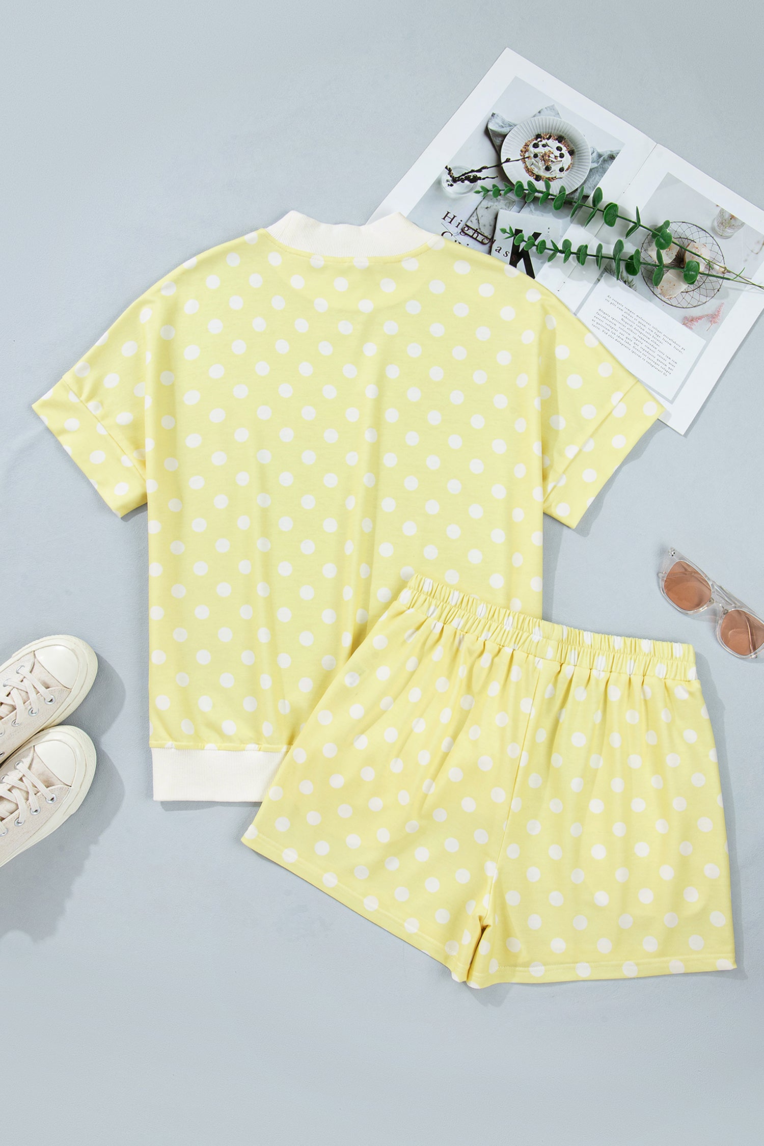 Polka Dot Mock Neck Short Set – Yellow, Pink, Sky Blue & Green