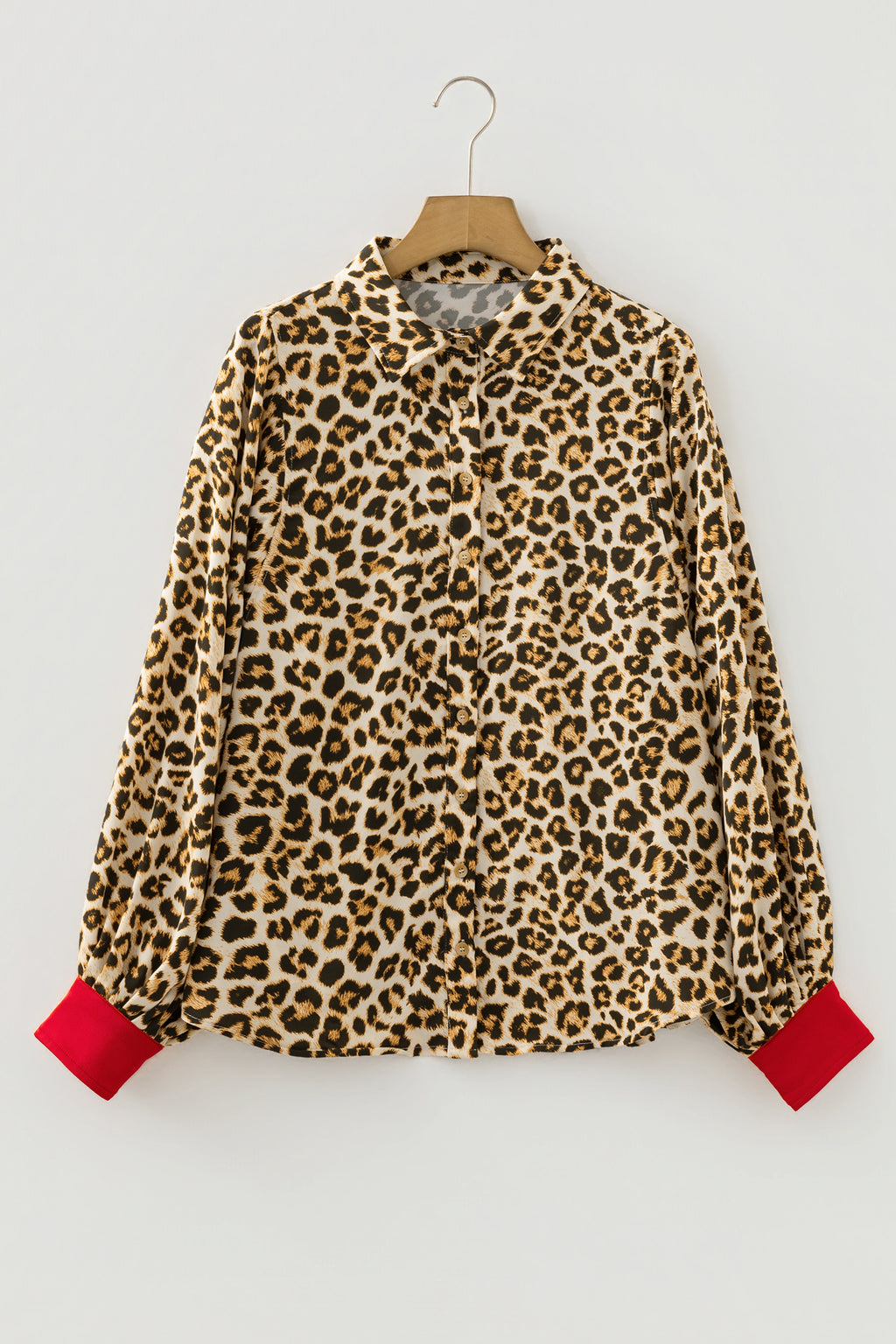 Khaki Leopard Print Contrast Trim Shirt | Sizes 8-22