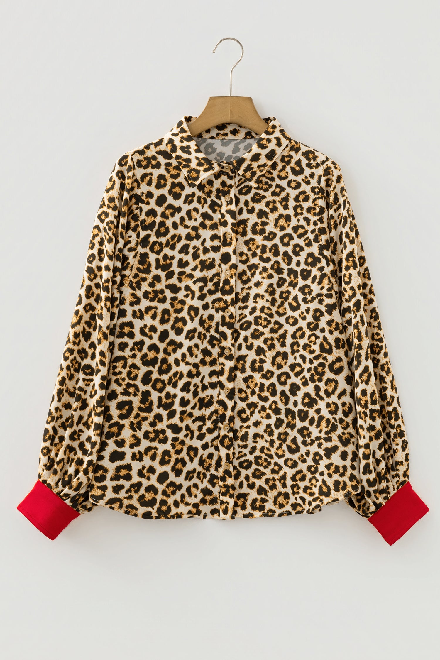 Khaki Leopard Print Contrast Trim Shirt | Sizes 8-22