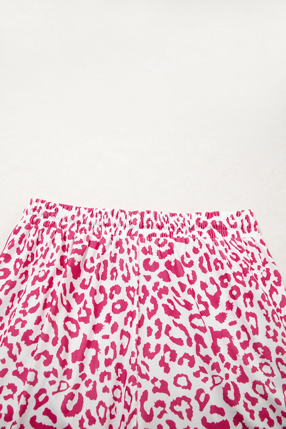 Women's Pink Leopard Elastic Waistband Lace up Contrast Trim Casual Shorts at LivelyLooks