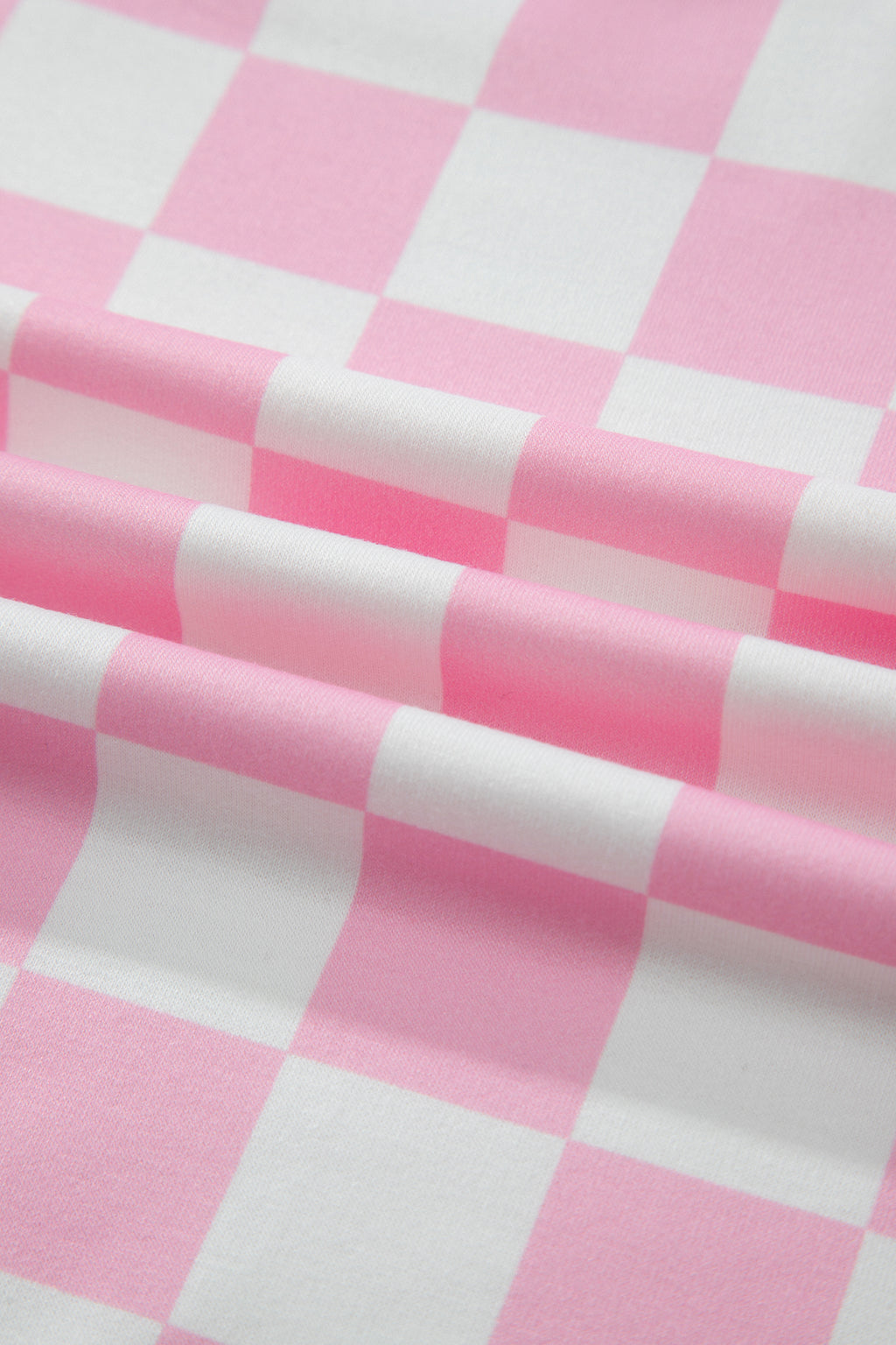 LivelyLooks Pink Checkered Print Colour Block Trim Mock Neck Short Set Two Piece Co-ord PJ women's fashion