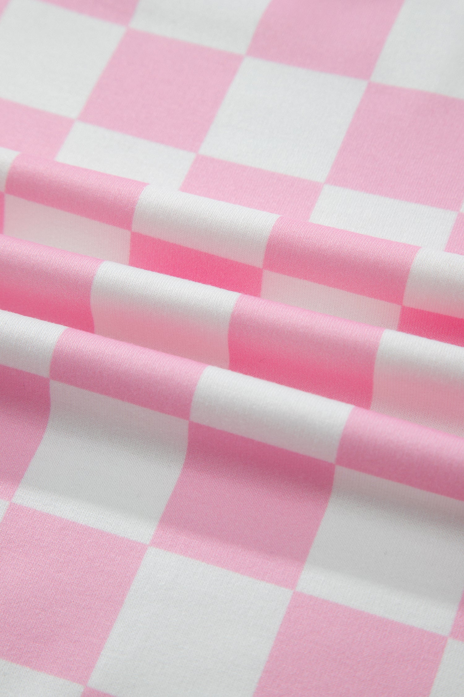 LivelyLooks Pink Checkered Print Colour Block Trim Mock Neck Short Set Two Piece Co-ord PJ women's fashion