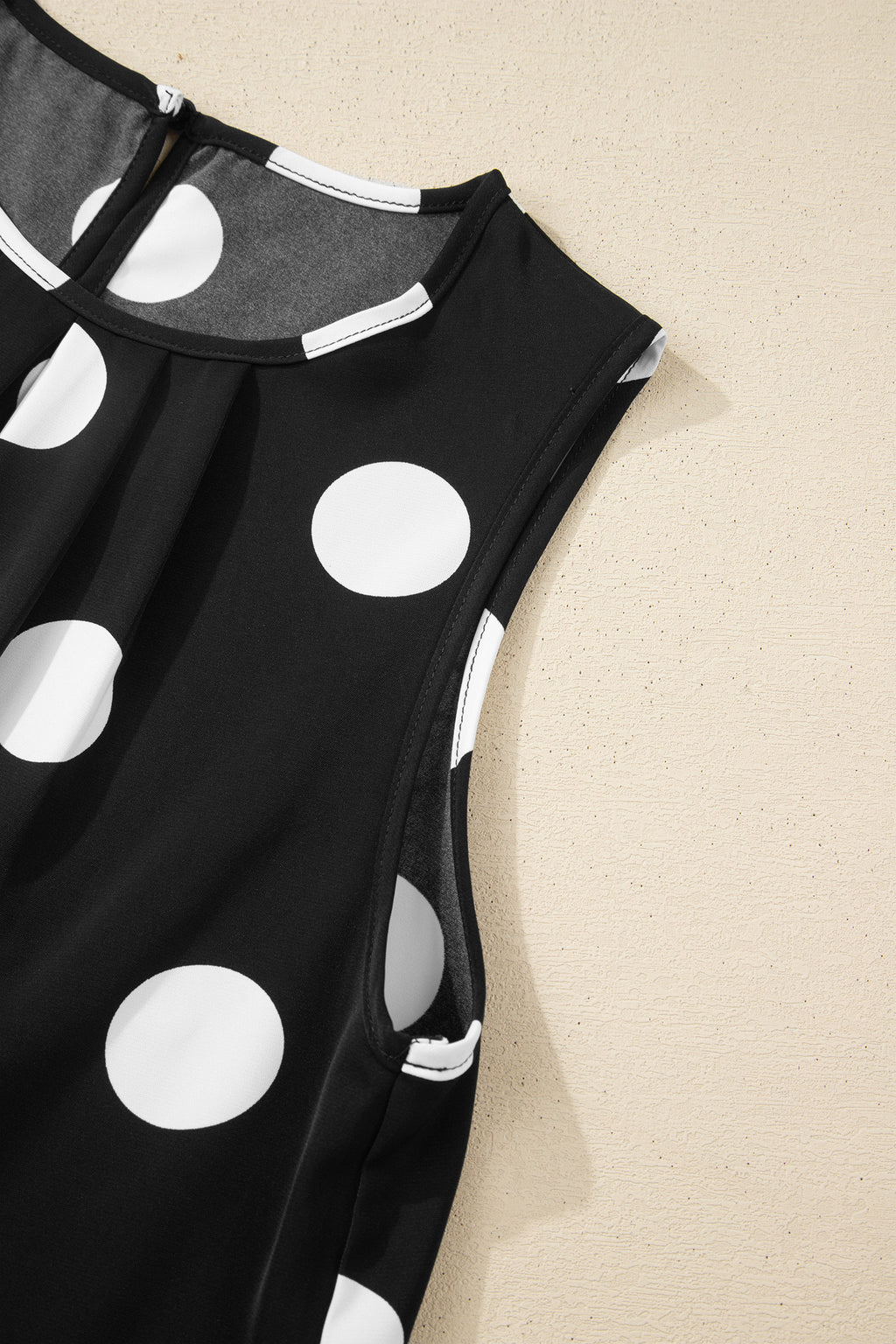 Black Polka Dot Pleated Tank & Wide Leg Trousers Two-Piece Outfit