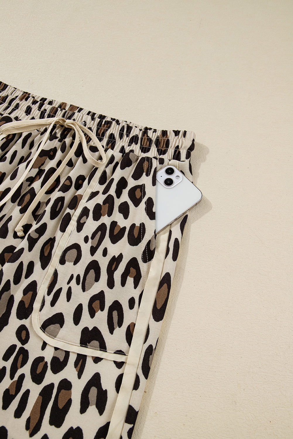 Women's Khaki Leopard Wide Leg Cropped Pants at LivelyLooks