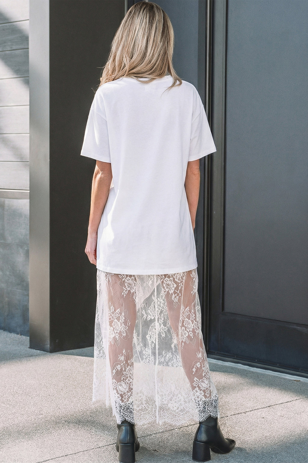 Women's Floral Lace Patchwork Short Sleeve Maxi T-Shirt Dress | White & Red Sandalwood at LivelyLooks