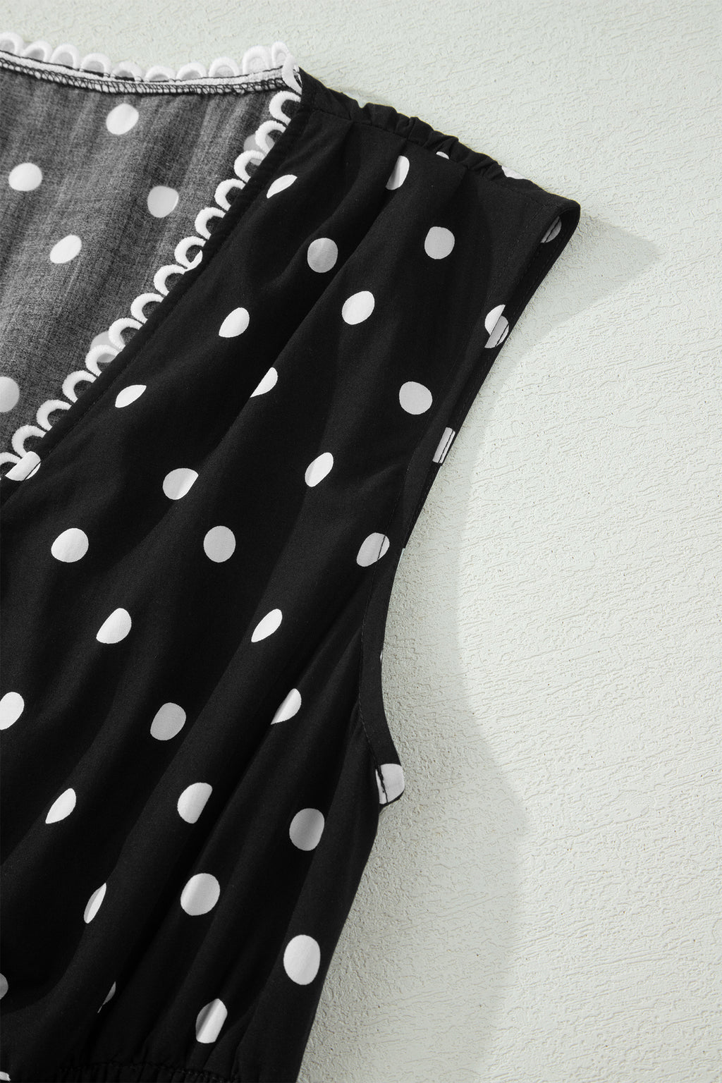 Brown & Black Polka Dot Contrast Trim V Neck Zip Up Sleeveless Dress S-XL
