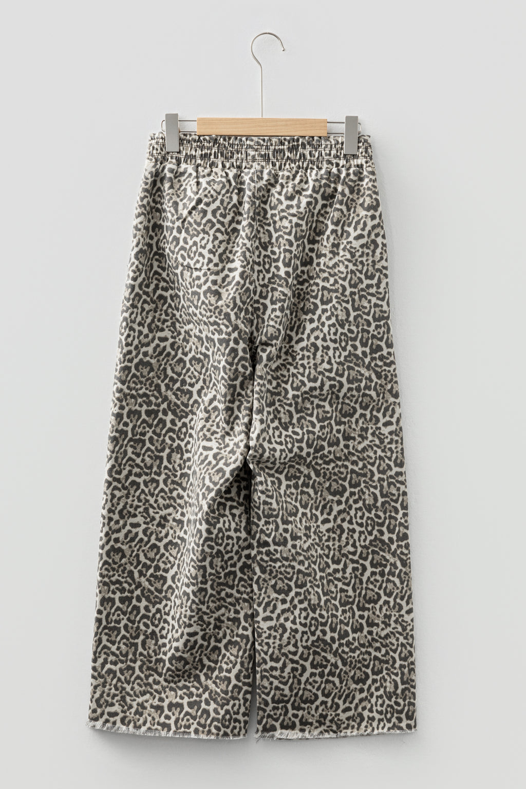Brown Leopard Print Raw Hem Elastic Waist Wide Leg Jeans