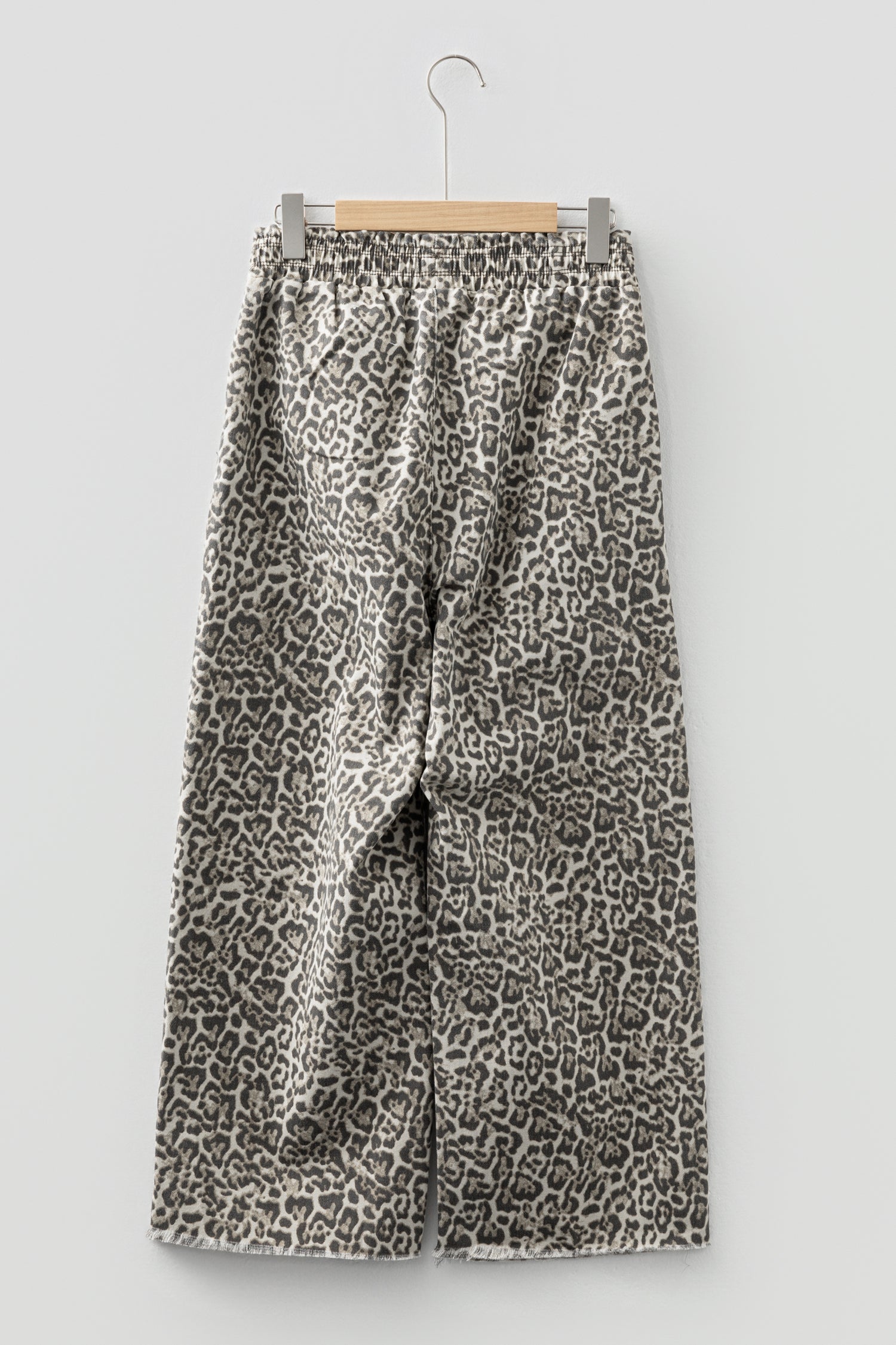 Brown Leopard Print Raw Hem Elastic Waist Wide Leg Jeans