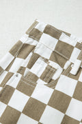 White Checkered Denim Barrel Pants | Relaxed Fit | UK 8–18