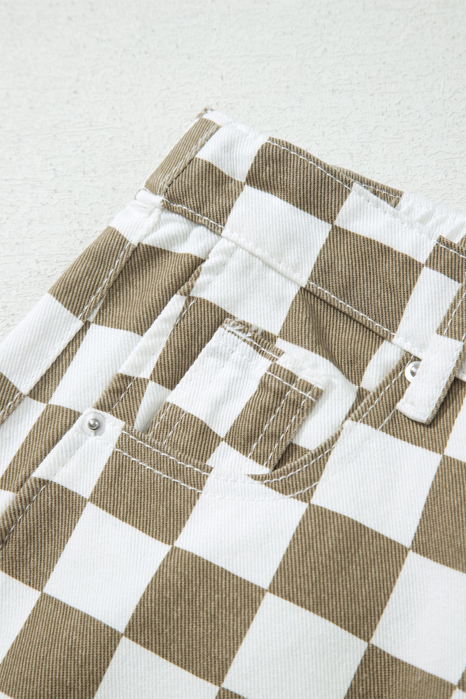 White Checkered Denim Barrel Pants | Relaxed Fit | UK 8–18