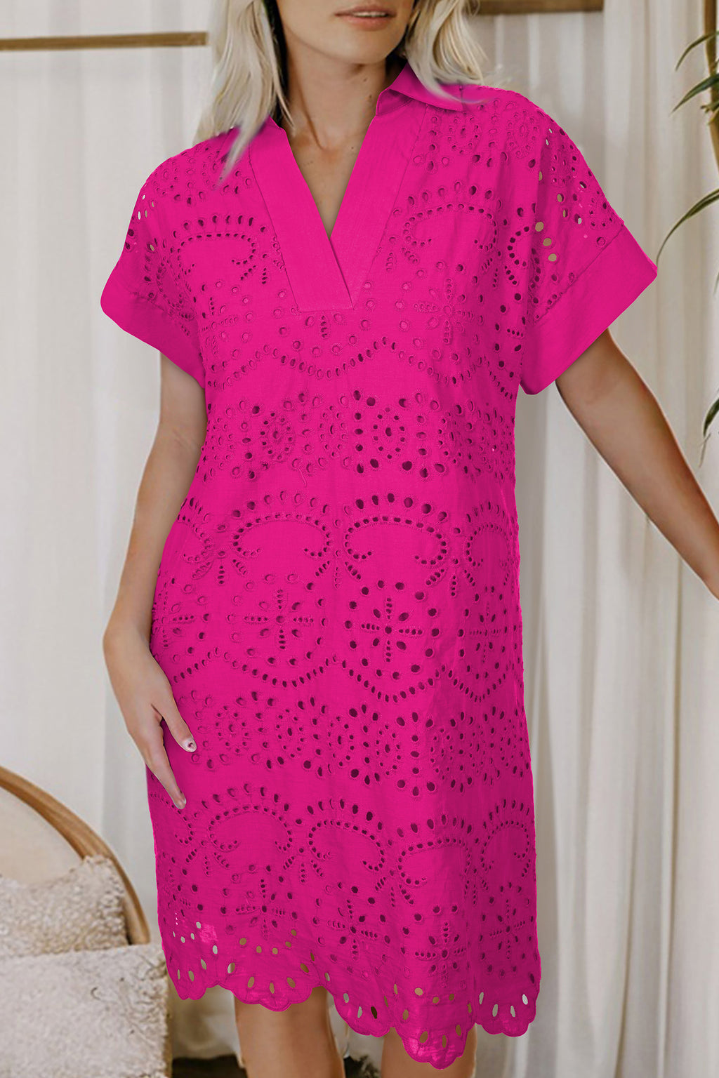 Rose Red Black Navy Eyelet Embroidered T-Shirt Mini Dress S-2XL