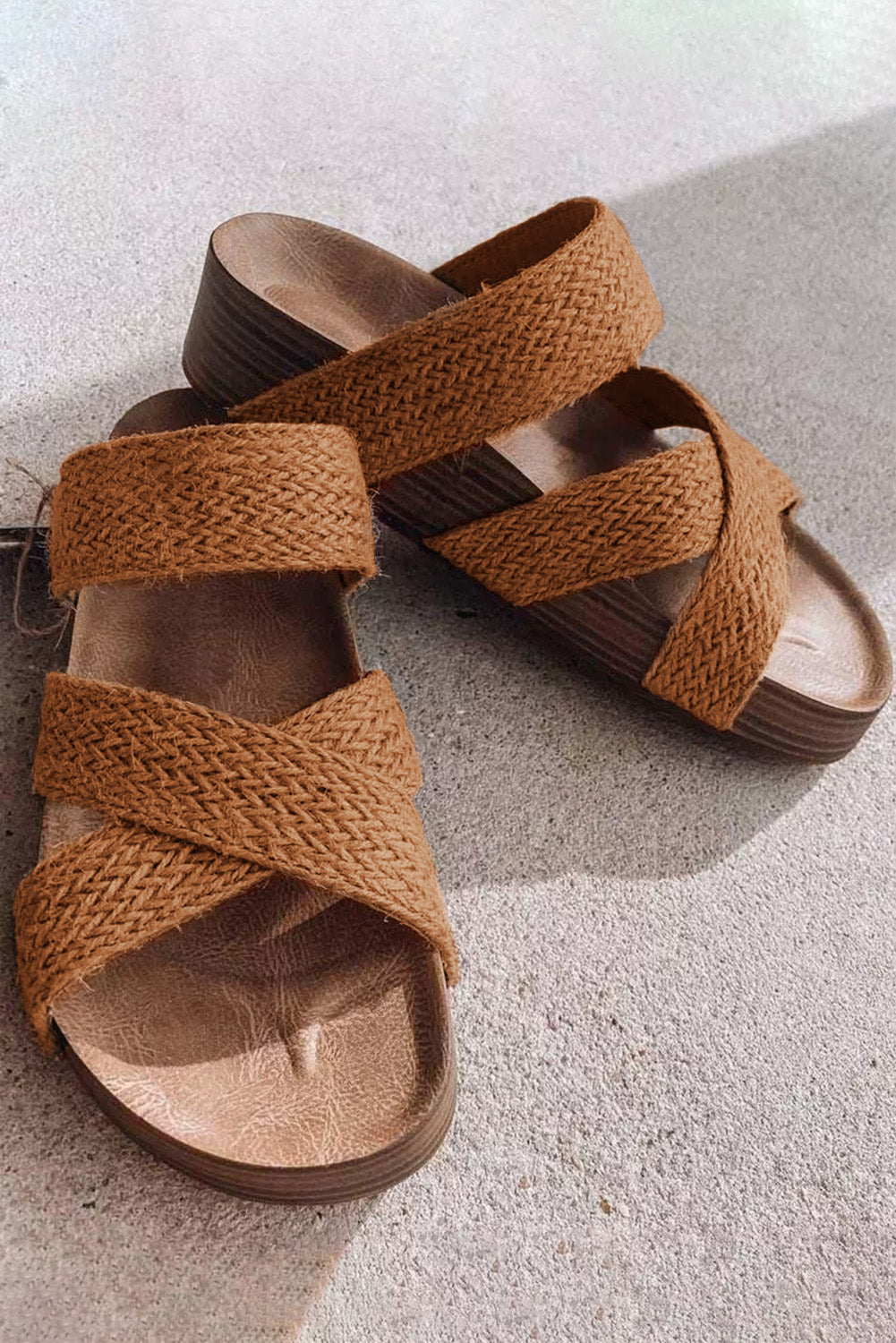 LivelyLooks Woven Crisscross Platform Slip-On Sandals Beige Brown Black EU37-42 women's fashion