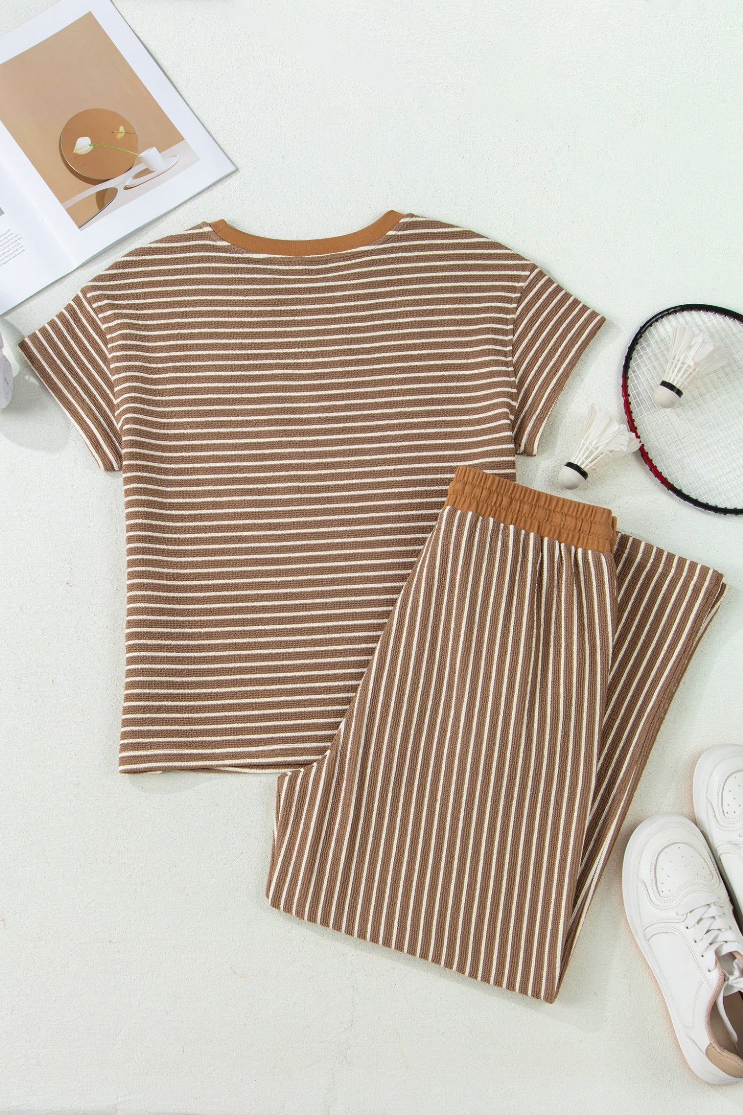 Stripe Crew Neck Tee & Drawstring Cropped Trousers Set | 4 Colours | Sizes 8-22