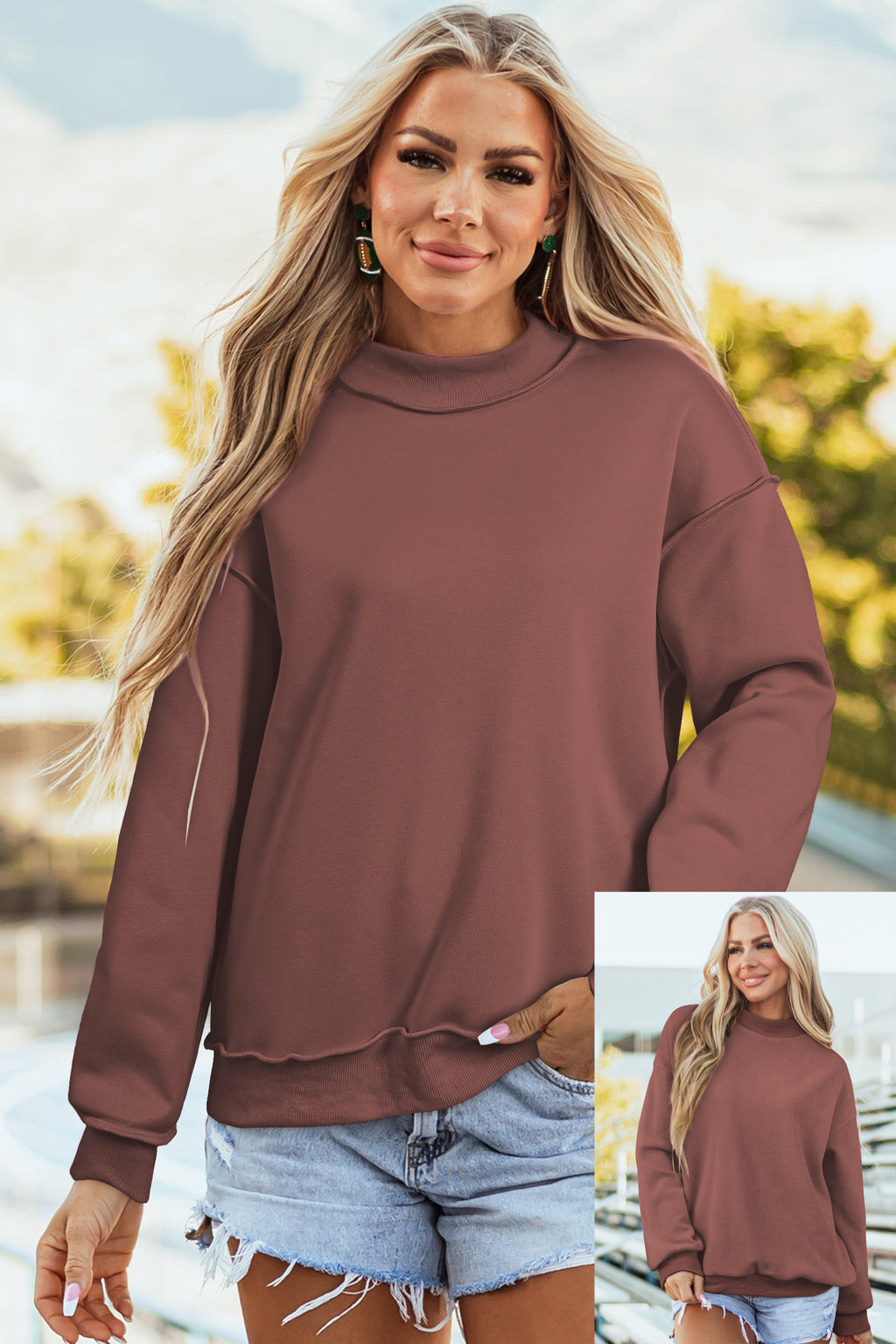 Carrot Oversized Reversible Sweatshirt Drop Shoulder Mock Neck Women S-XL