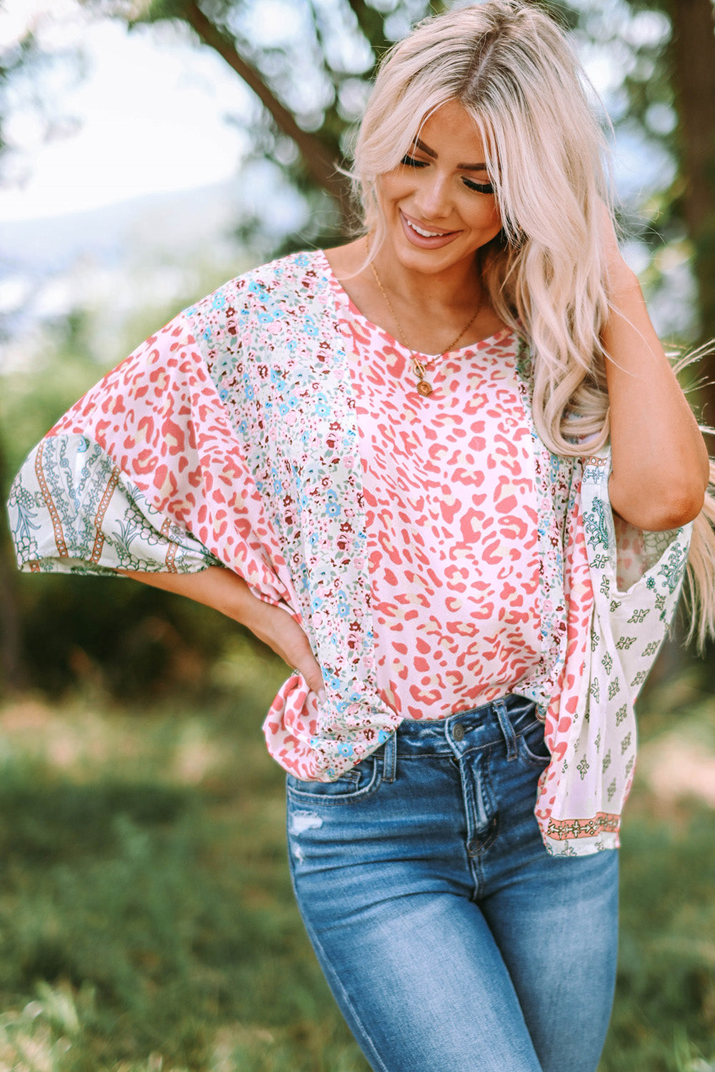 Animal Floral Mix Print Cape Top Multicolor | S-2XL