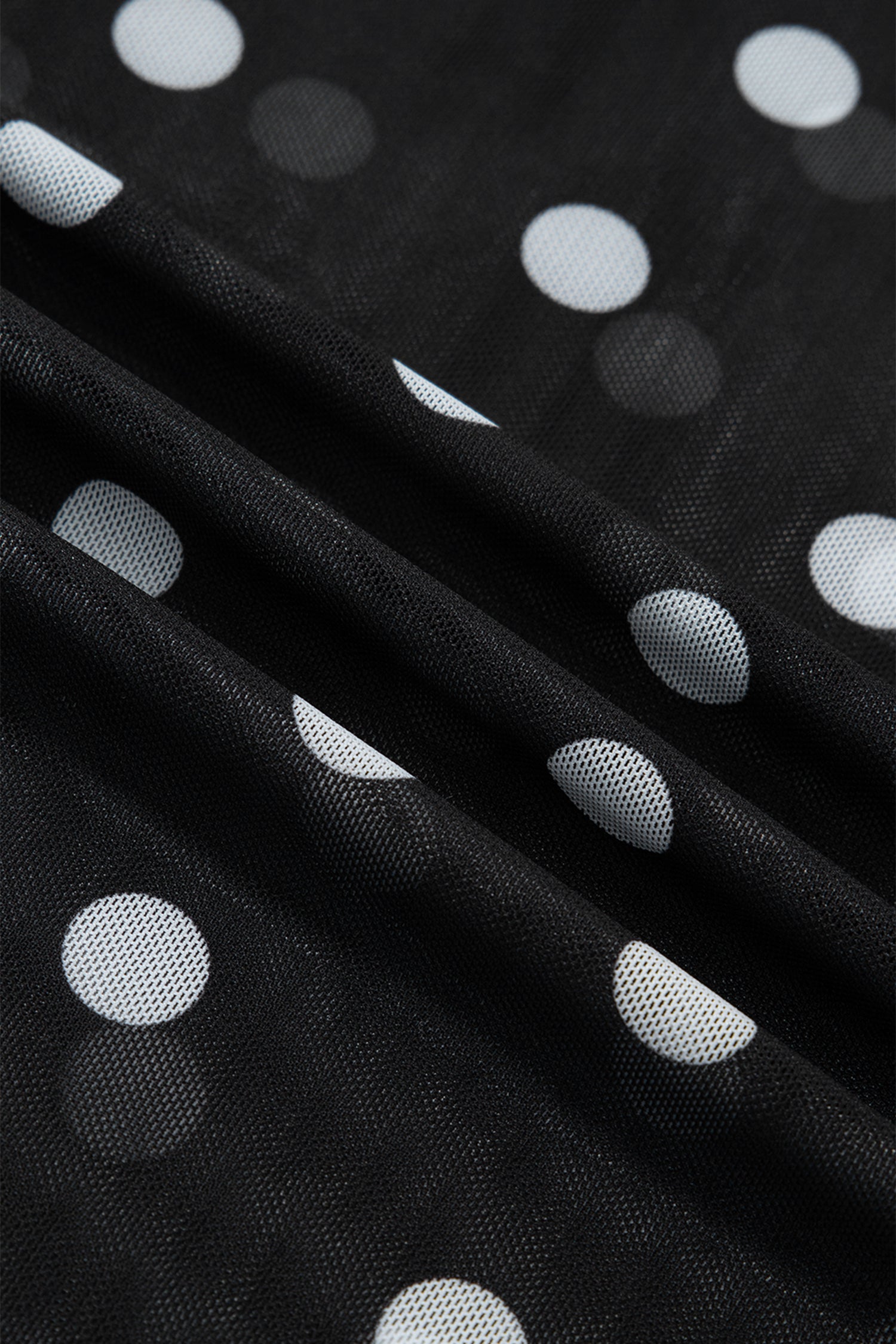 Women's Black Plus Size Polka Dot Mock Neck Long Sleeve Mesh Top at LivelyLooks