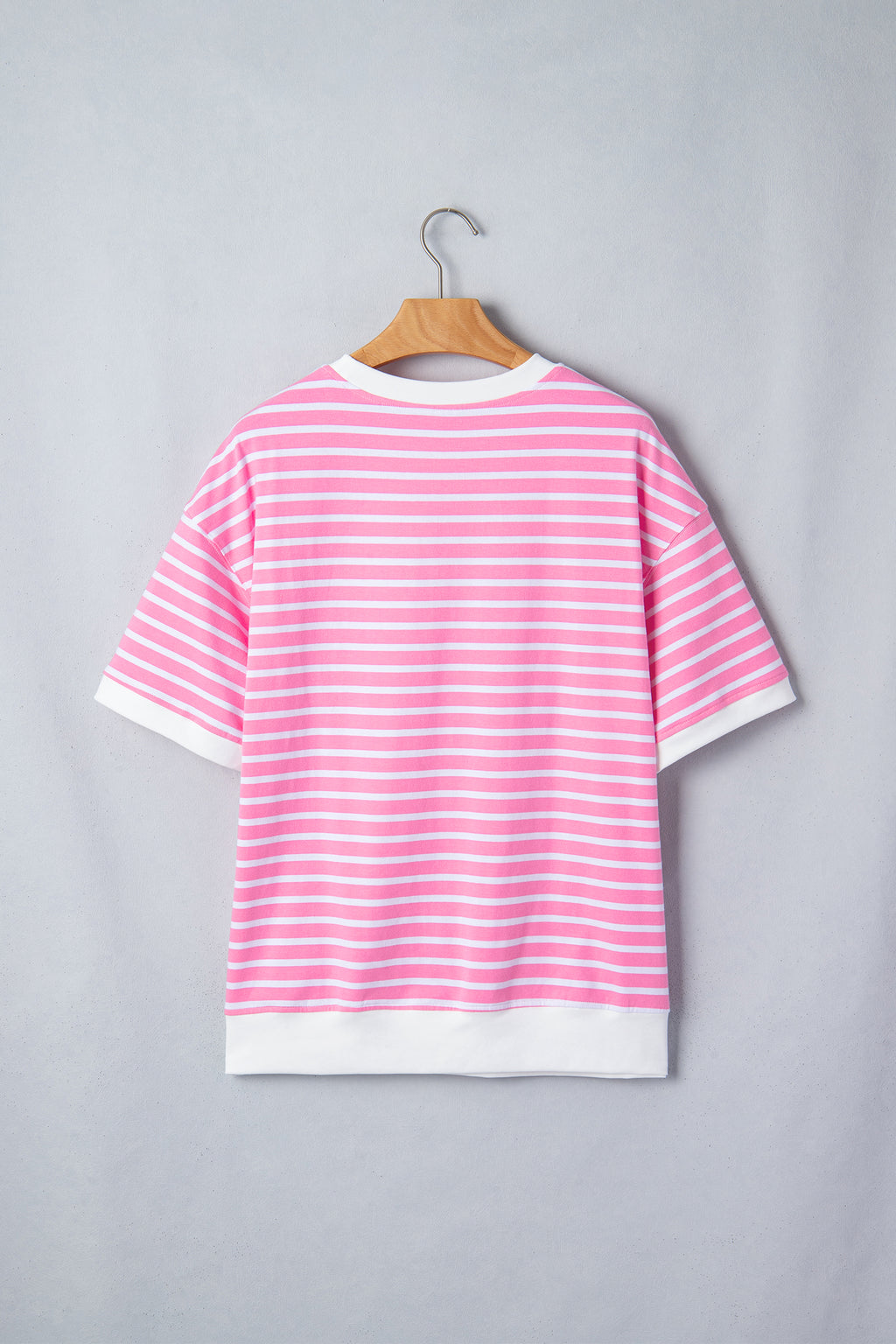Pink Stripe Drop Shoulder Loose Round Neck Top