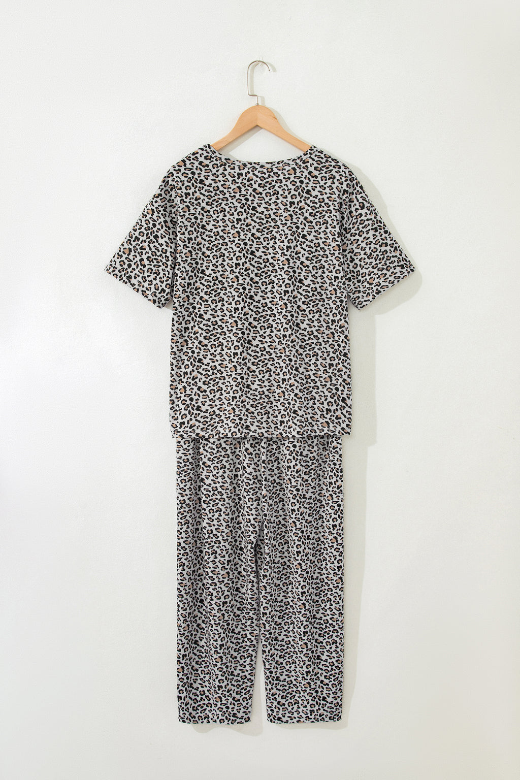 Leopard High-Low Loose Tee & Ankle Length Pants Set | Brown & White | UK 8–22