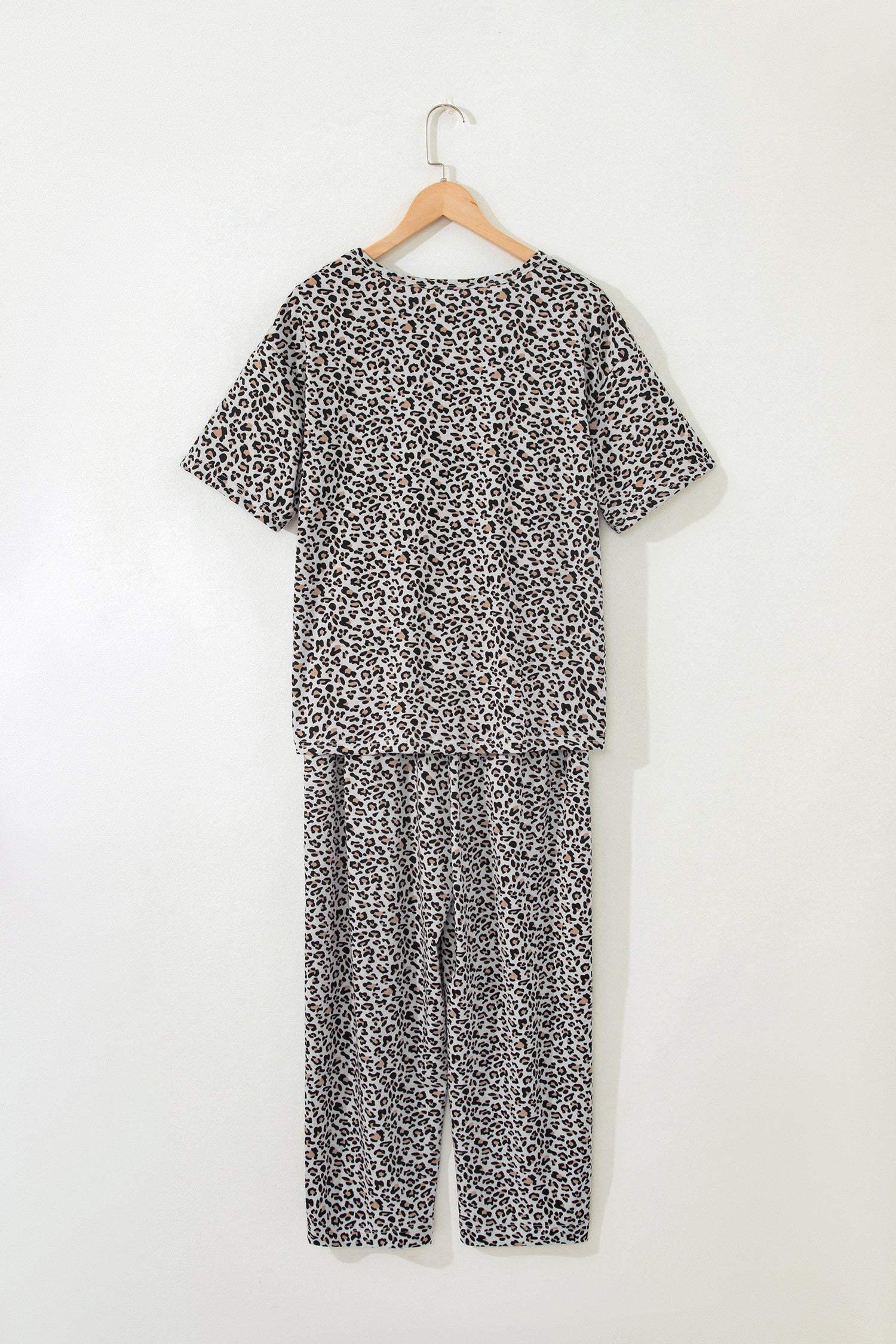 Leopard High-Low Loose Tee & Ankle Length Pants Set | Brown & White | UK 8–22