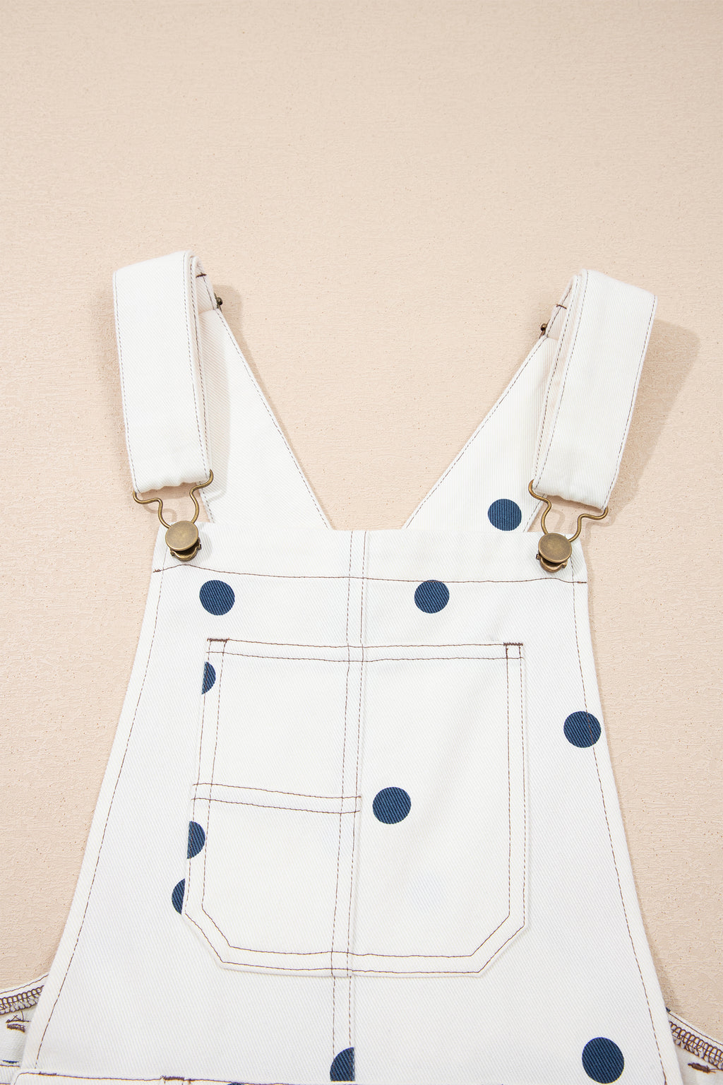 Polka Dot Denim Barrel Overalls Jumpsuit | Cream Beige Pink UK 8–22