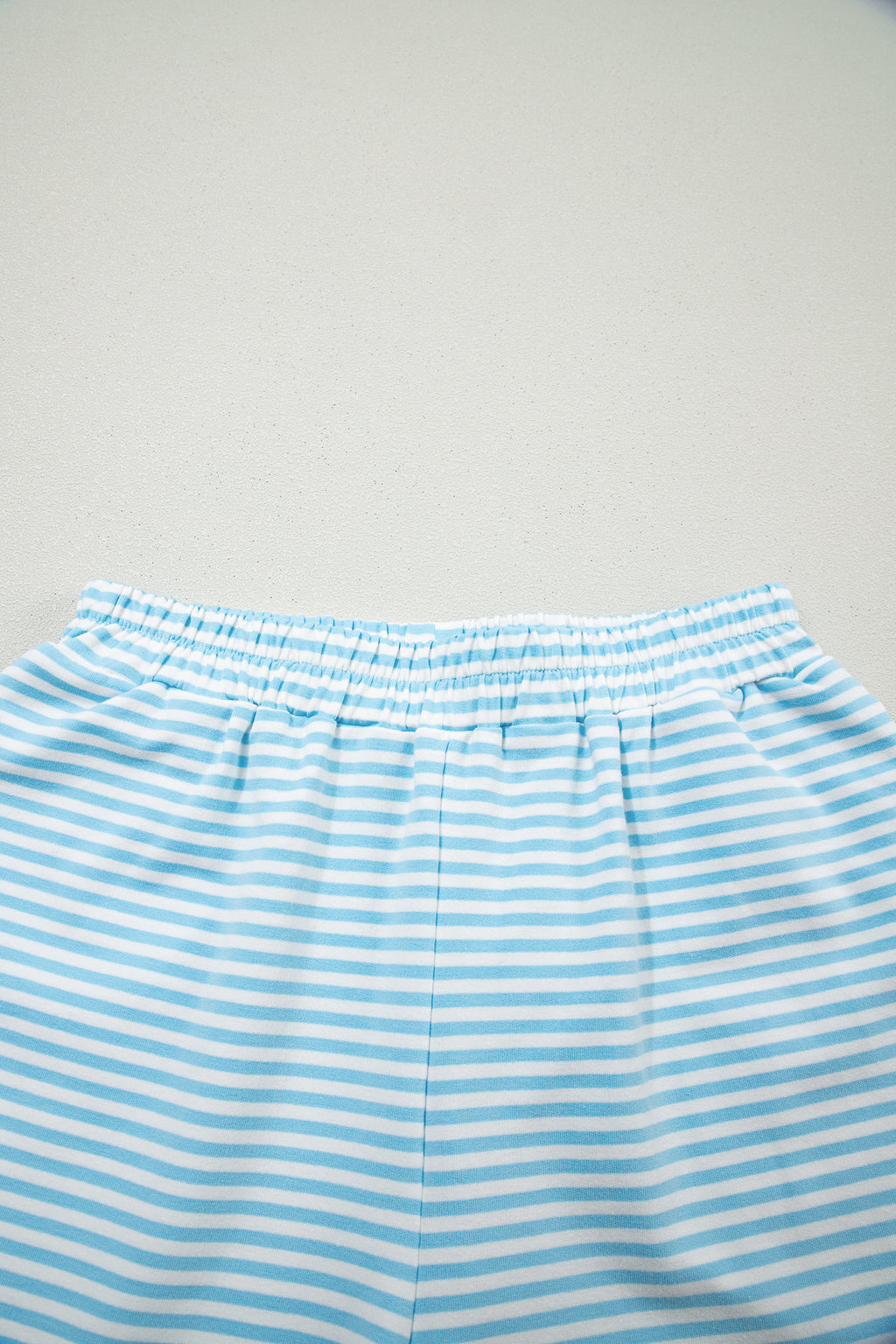 Striped Oversized Mock Neck Sweatshirt & Shorts Co-ord Set | Blue, Pink, Green | S-XL