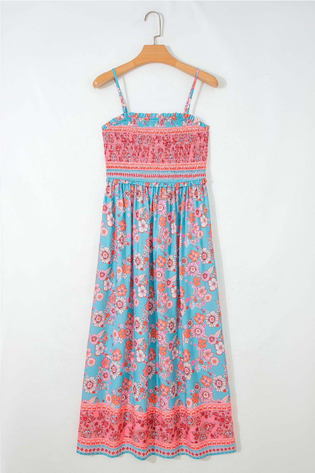 Sky Blue Bohemian Ethnic Print Spaghetti Strap Vacation Maxi Dress S-XL