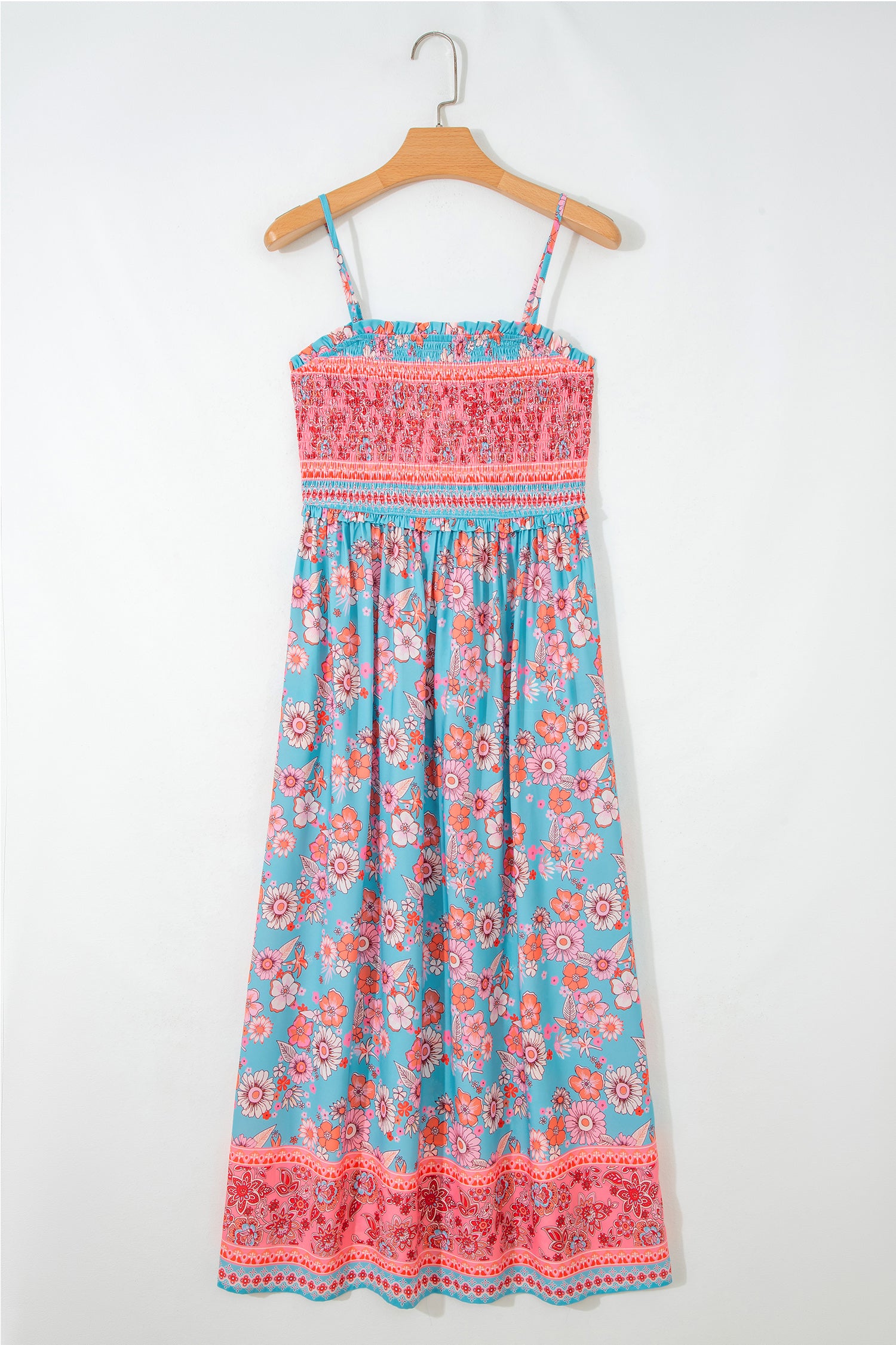 Sky Blue Bohemian Ethnic Print Spaghetti Strap Vacation Maxi Dress S-XL