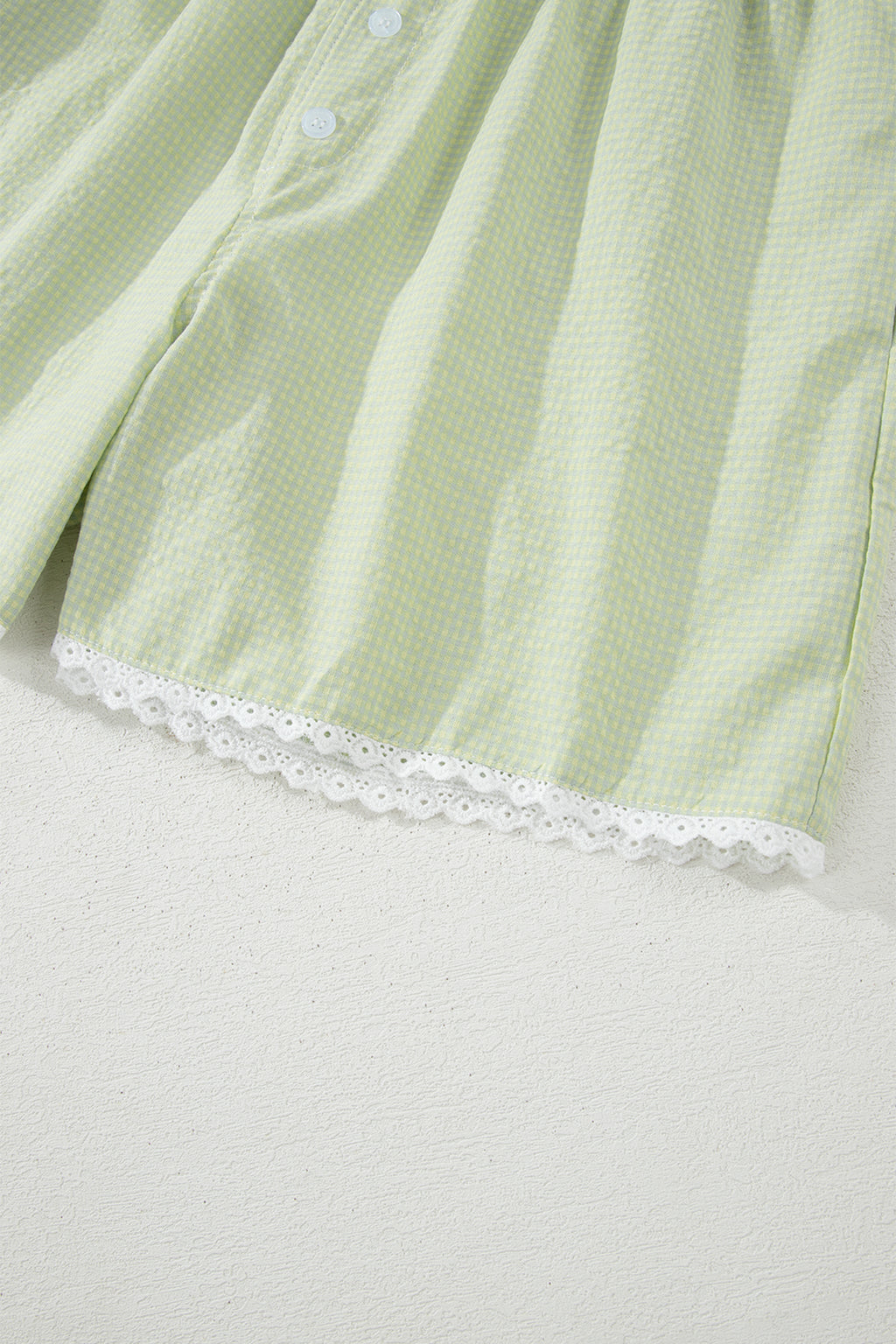 Women's Green Gingham Plaid Button Detail Lace Trim Boxer Shorts at LivelyLooks